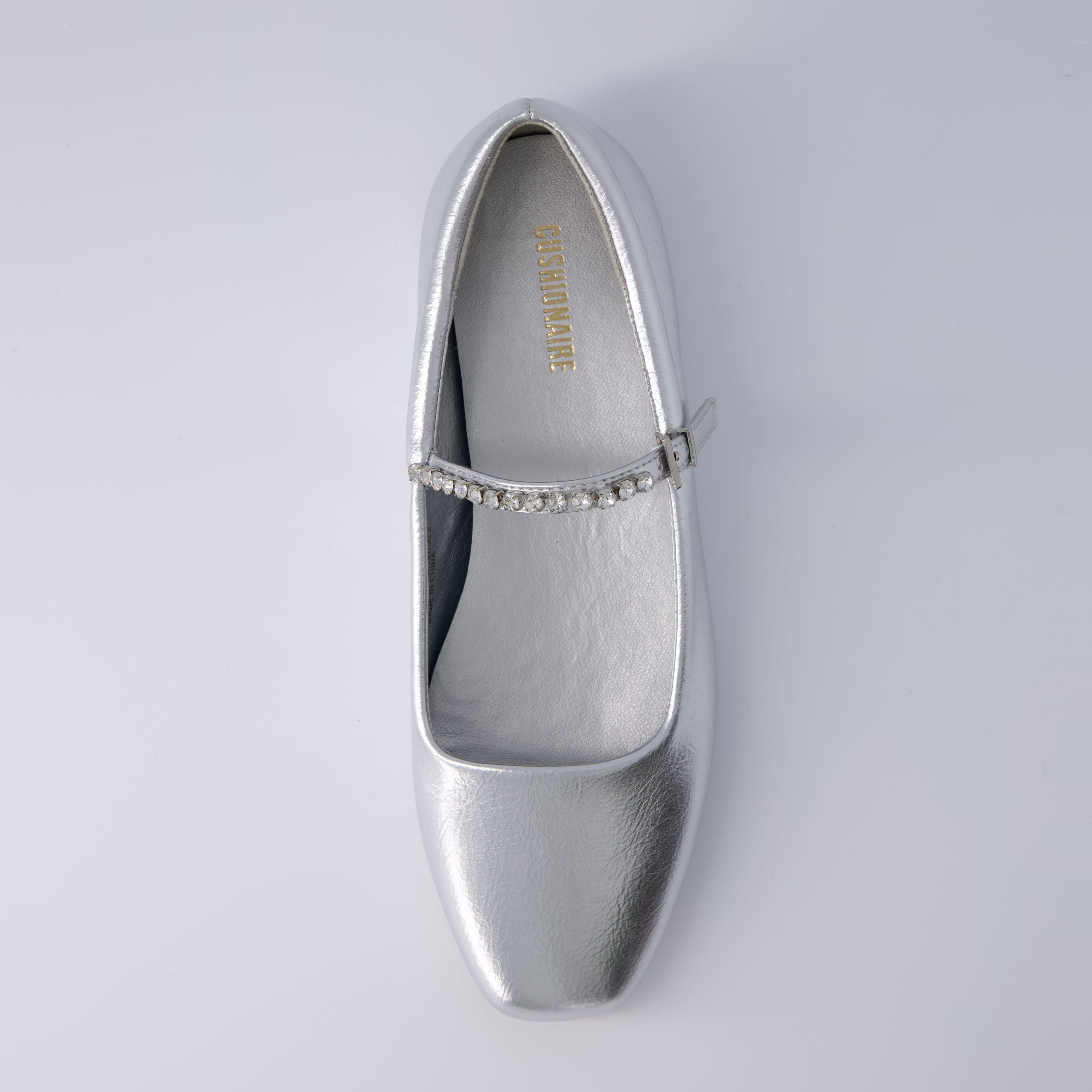 Sleeper Mary Jane Flat Silver Embellished