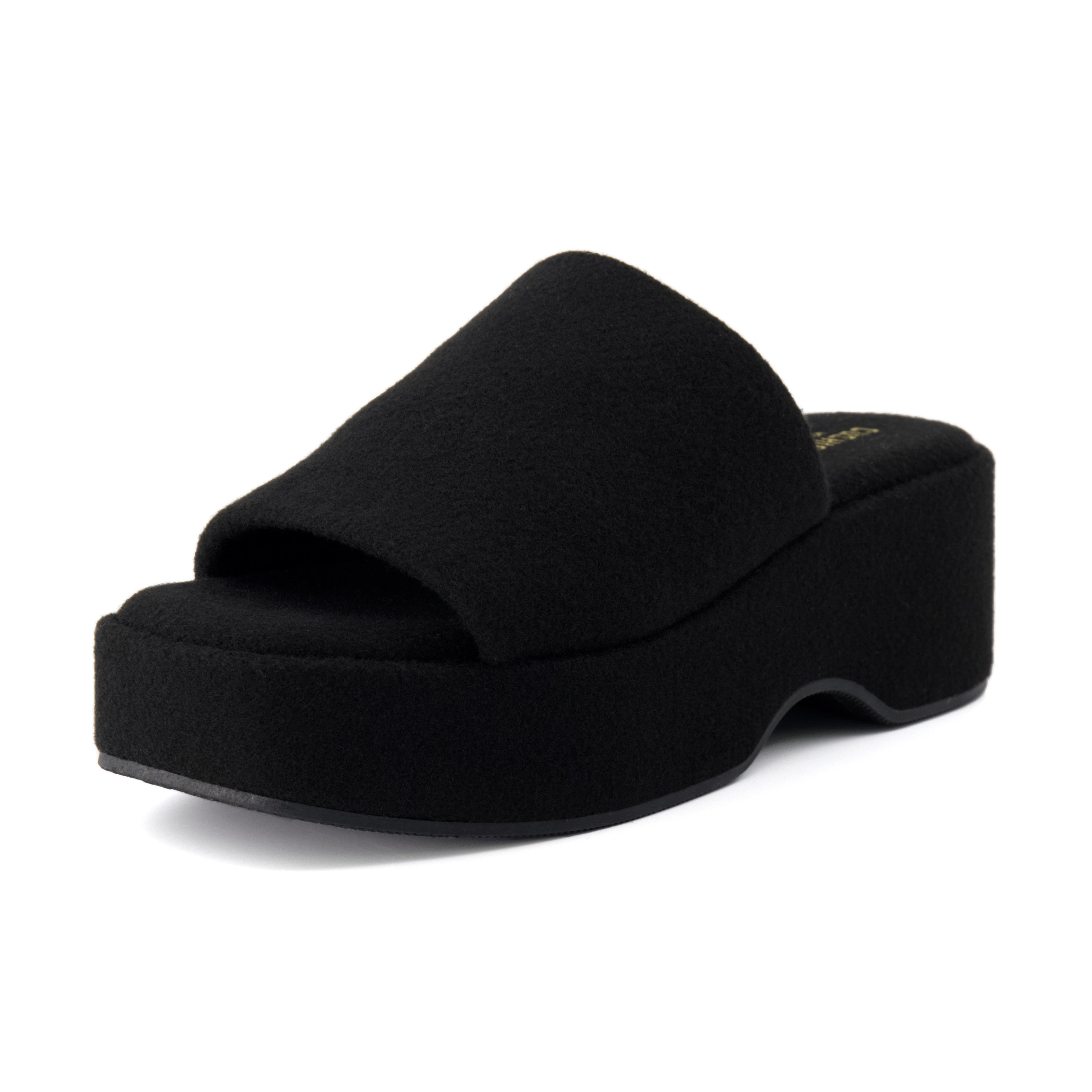 Spin One-Band Platform Sandal Black Wool