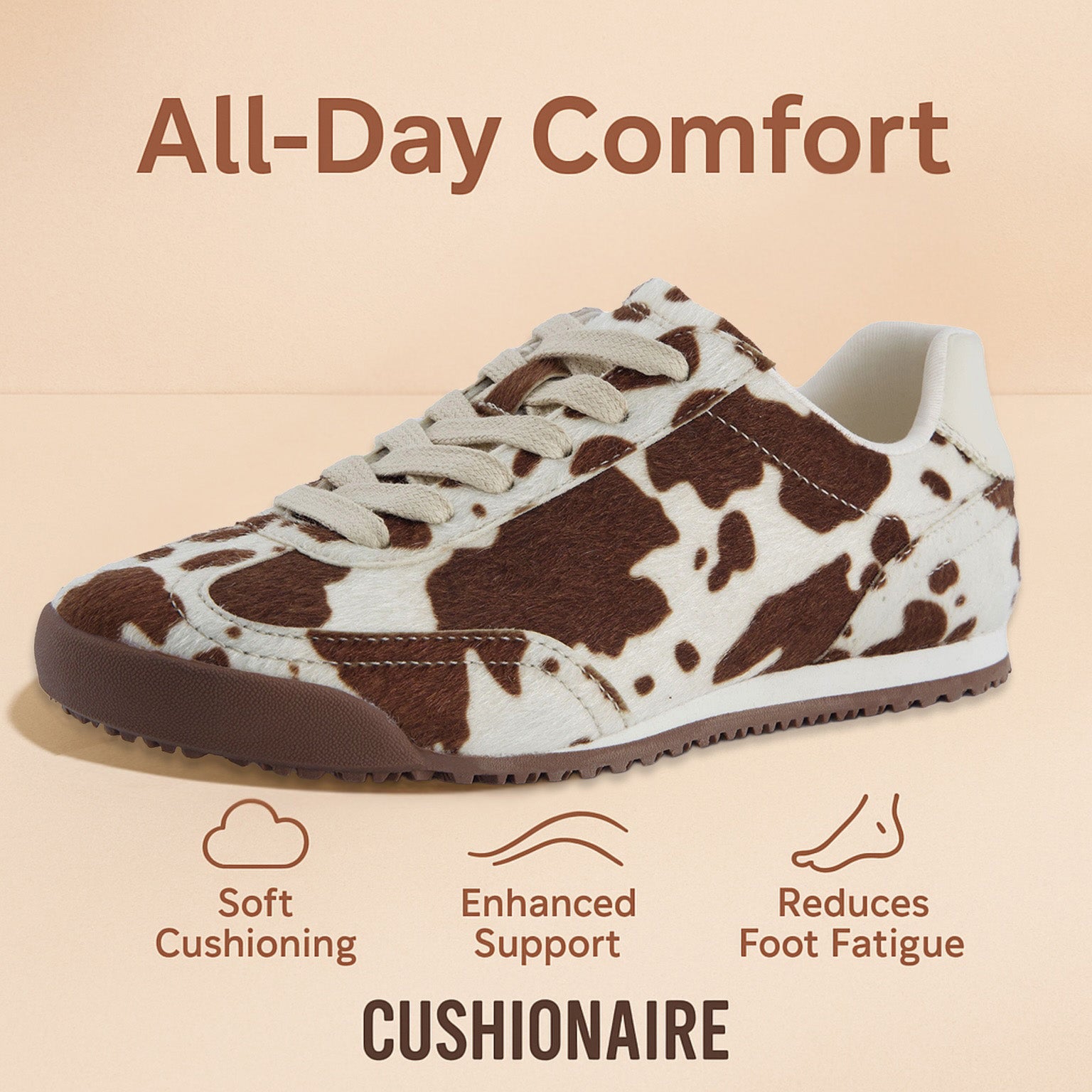 Techno Calf-Hair Lace-Up Sneakers Cow Print