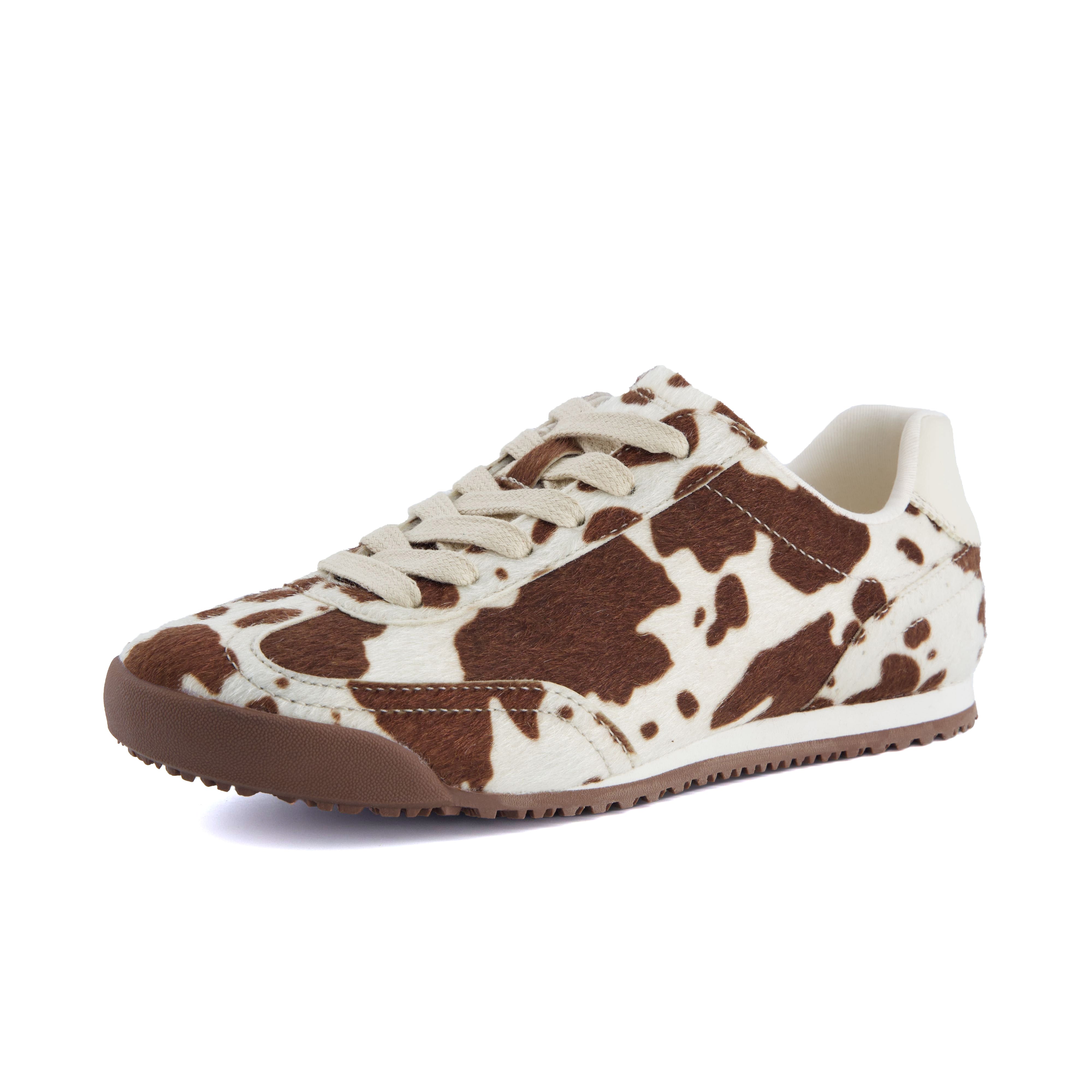 Techno Calf-Hair Lace-Up Sneakers Cow Print