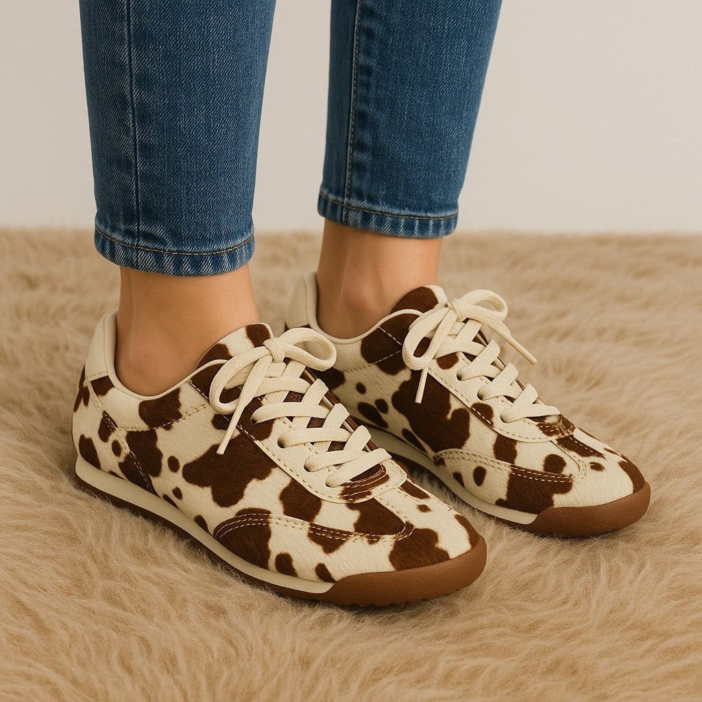 Techno Calf-Hair Lace-Up Sneakers Cow Print