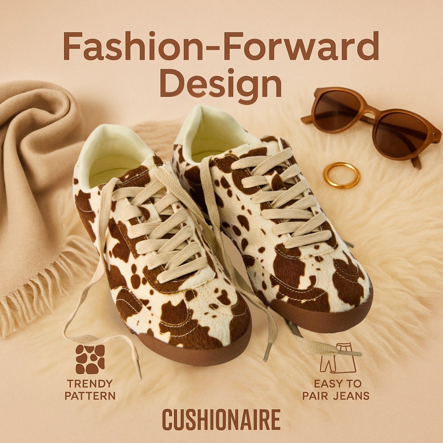 Techno Calf-Hair Lace-Up Sneakers Cow Print