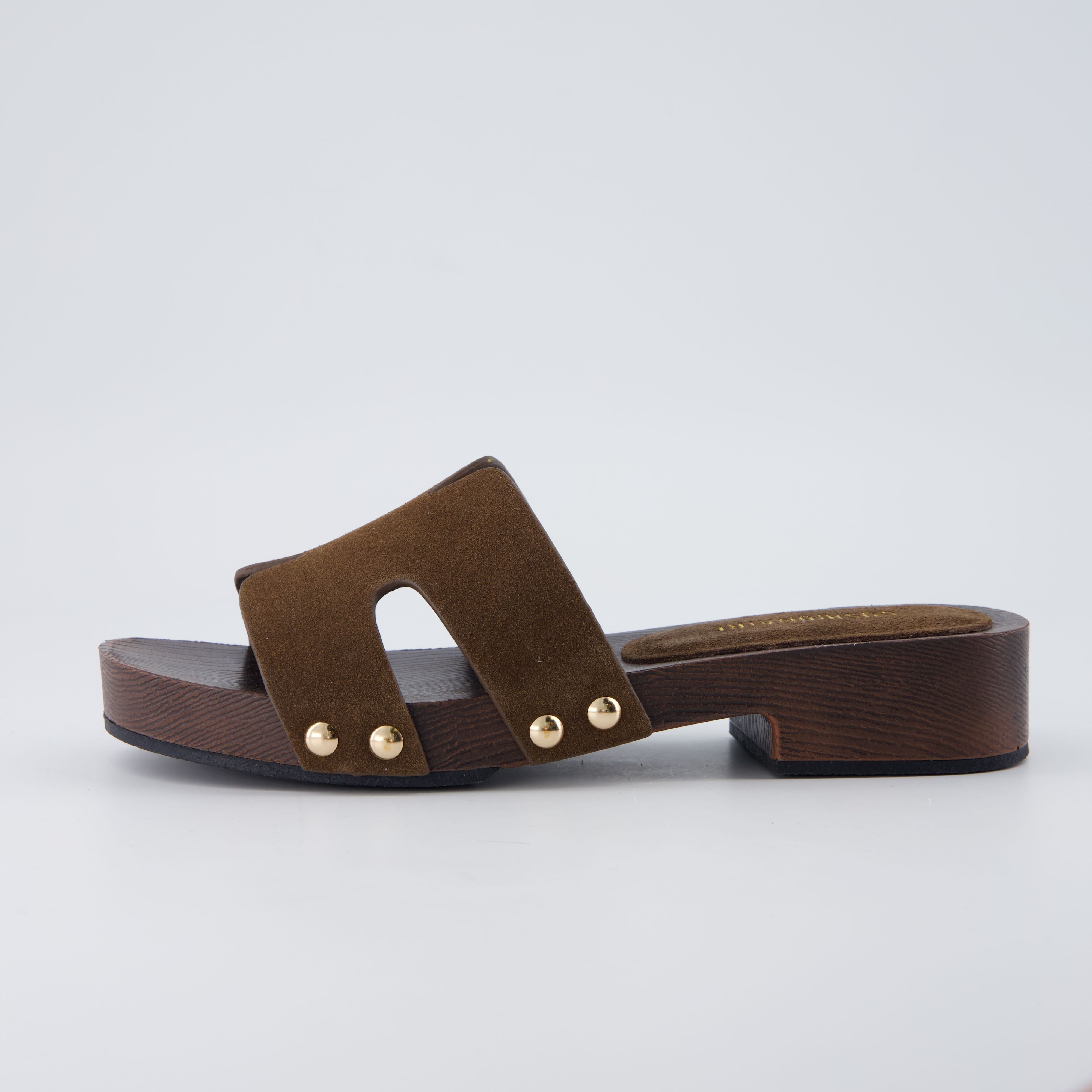 Thai-L Genuine Leather Platform Sandals Brown Medium