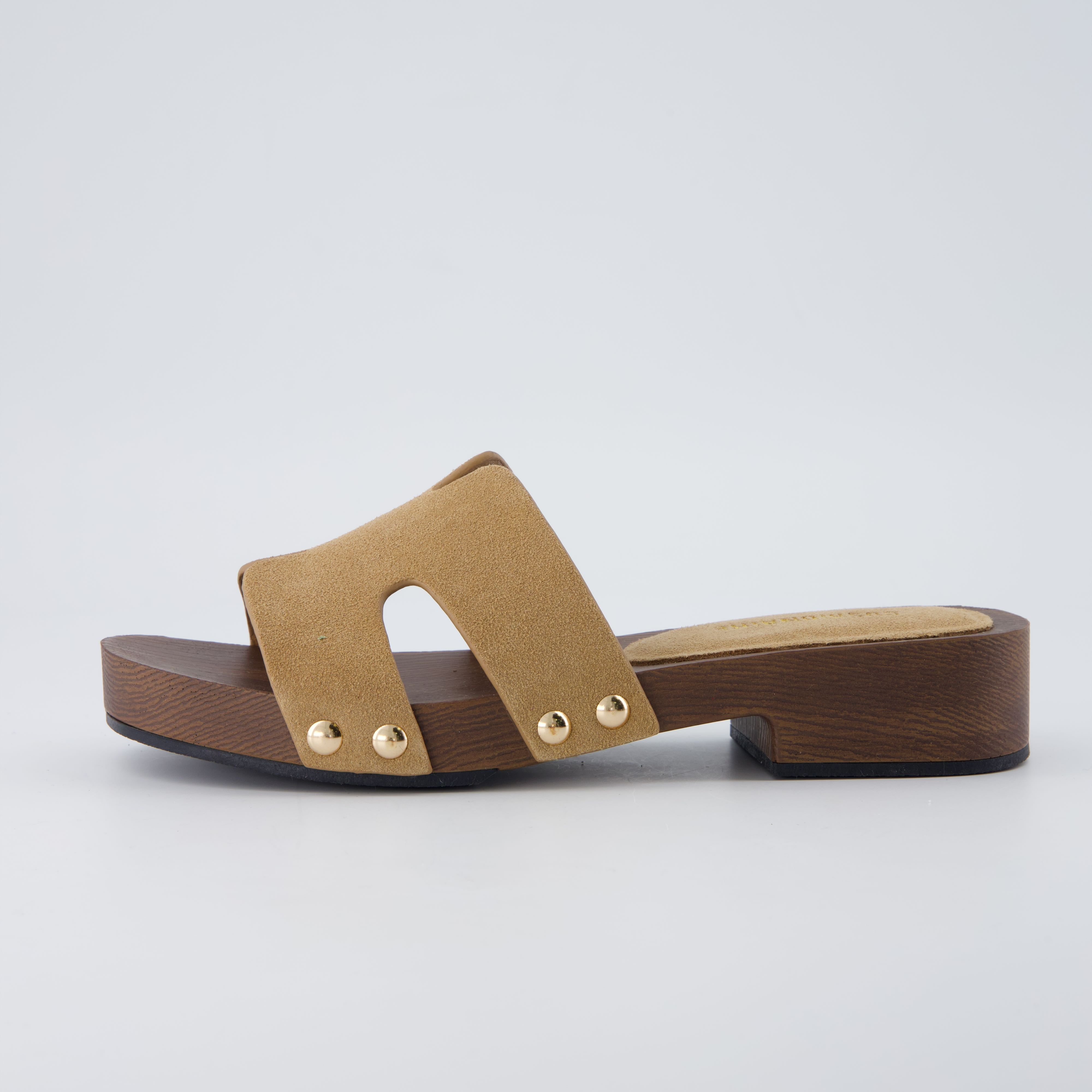 Thai-L Genuine Leather Platform Sandals Taupe Medium