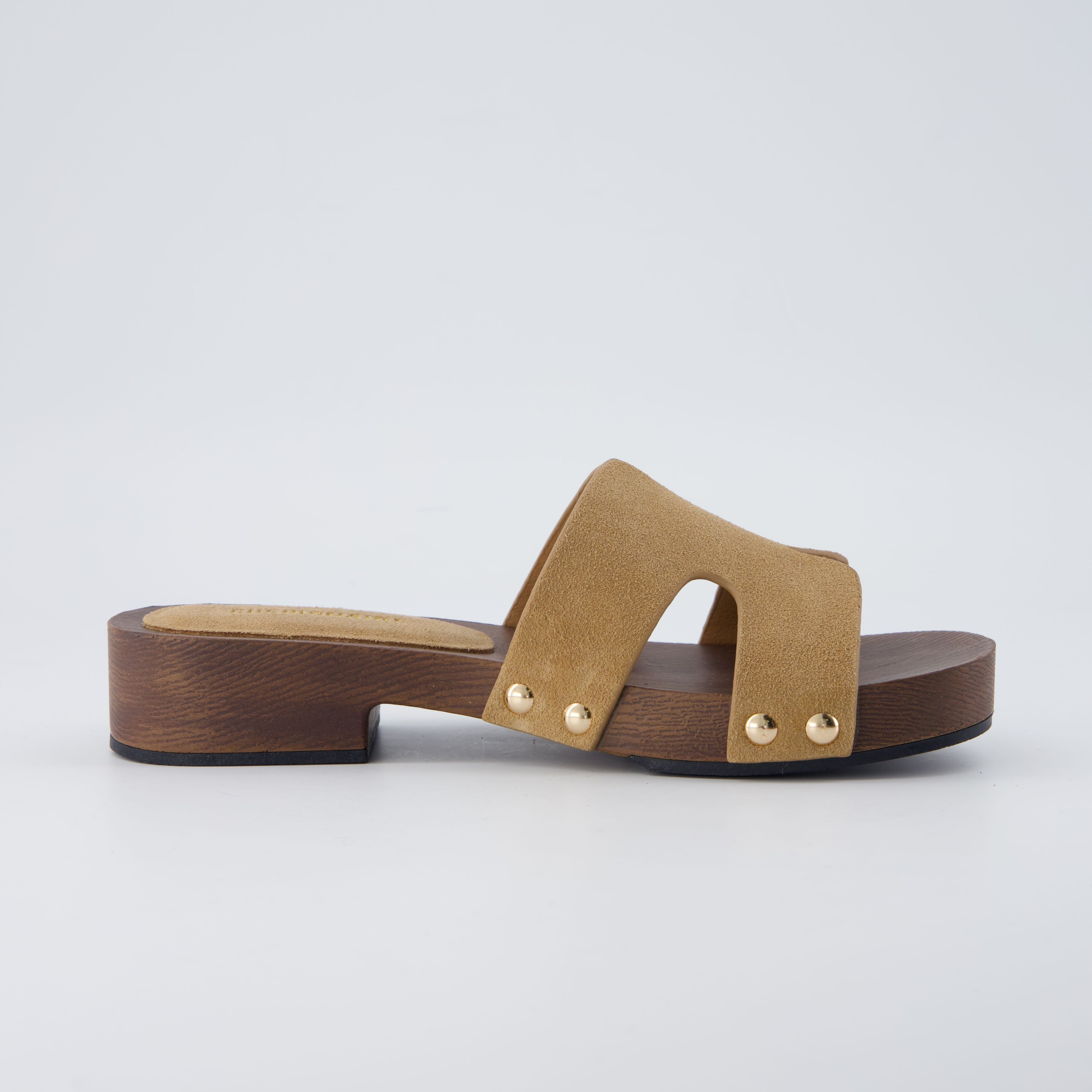 Thai-L Genuine Leather Platform Sandals Taupe Medium