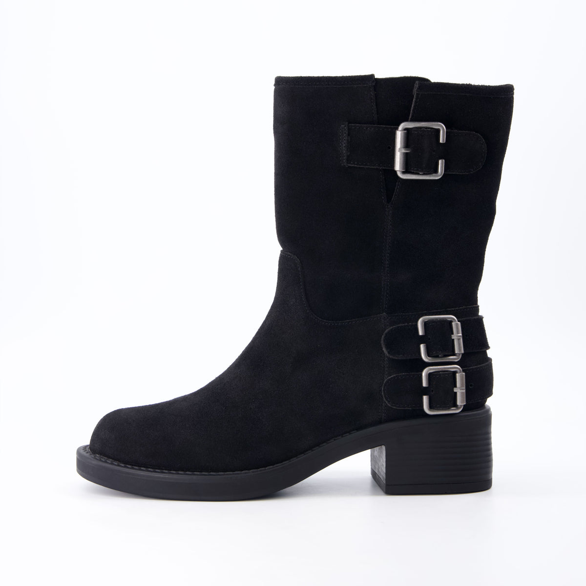 Tidy Suede Moto Boots Black