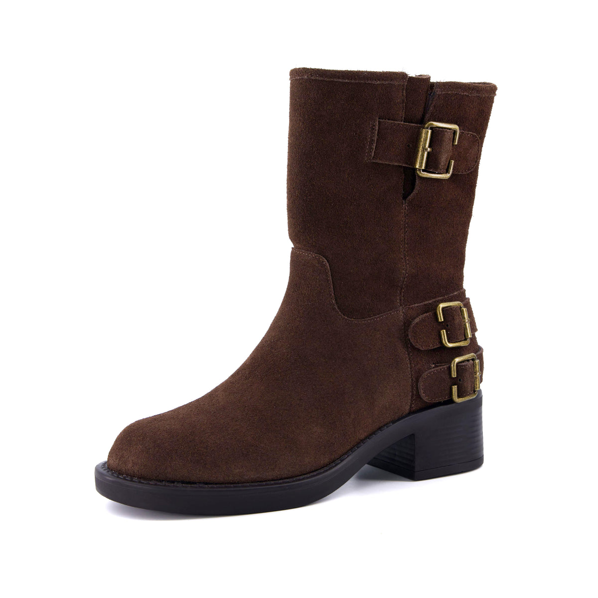 Tidy Suede Moto Boots Brown