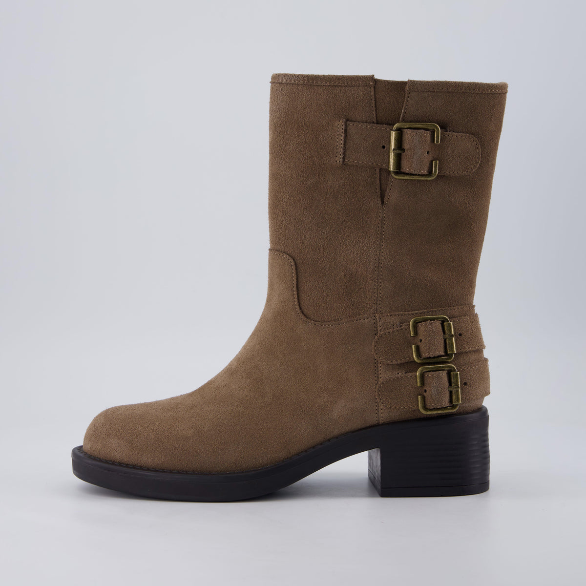Tidy Suede Moto Boots Taupe