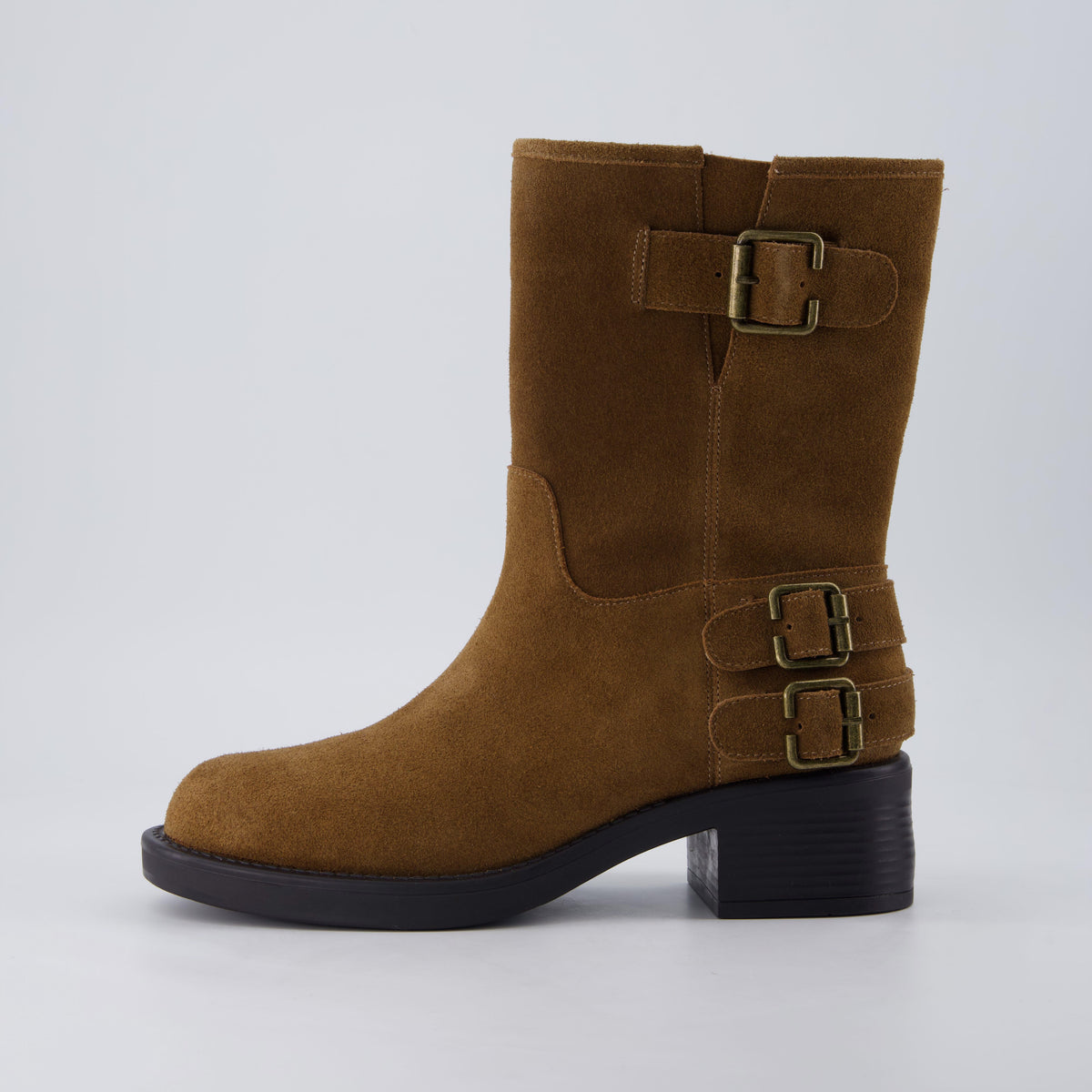 Tidy Suede Moto Boots Tobacco