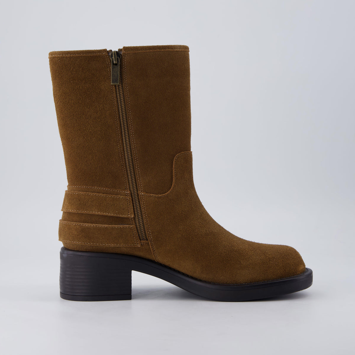 Tidy Suede Moto Boots Tobacco