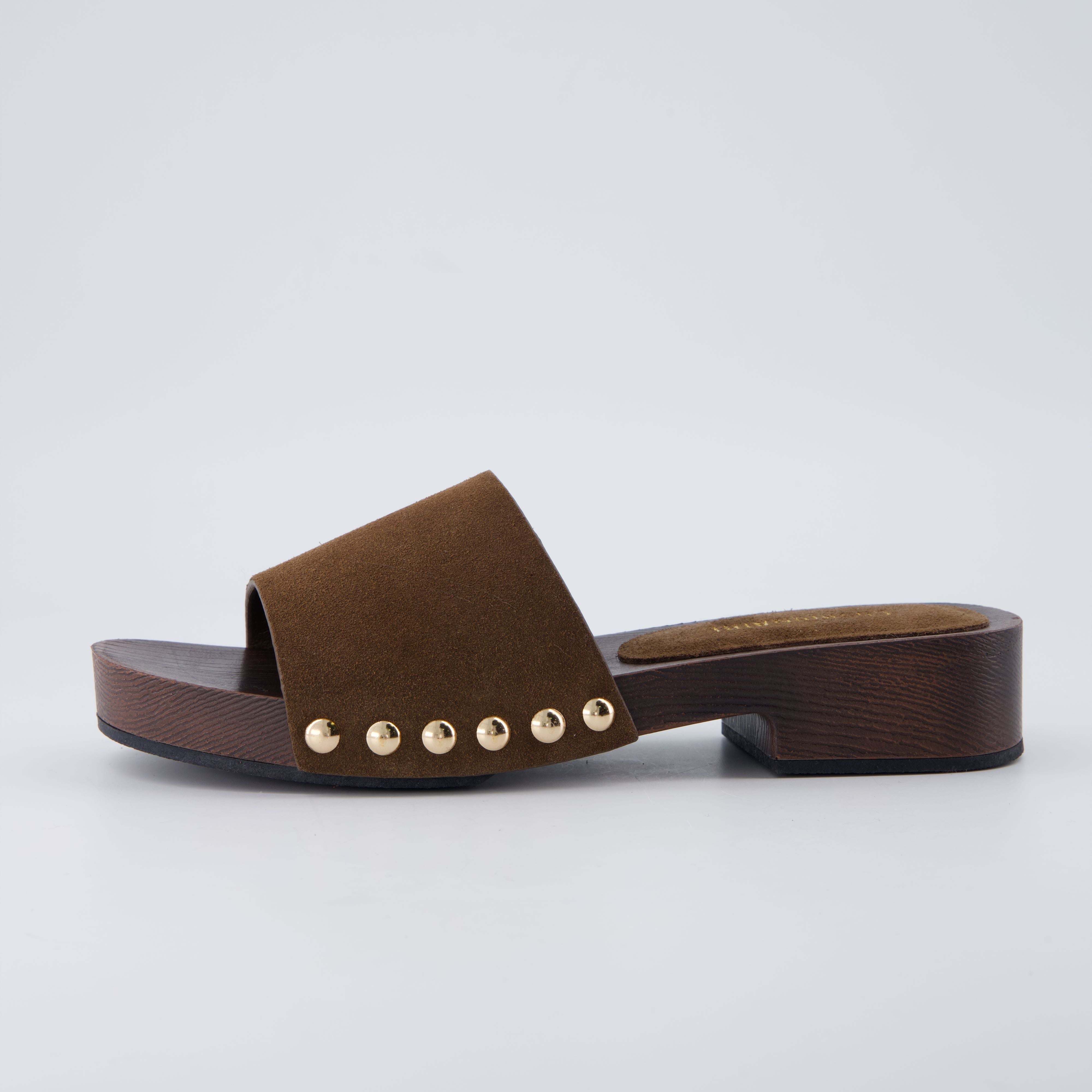 Timmi Genuine Suede Slides Brown
