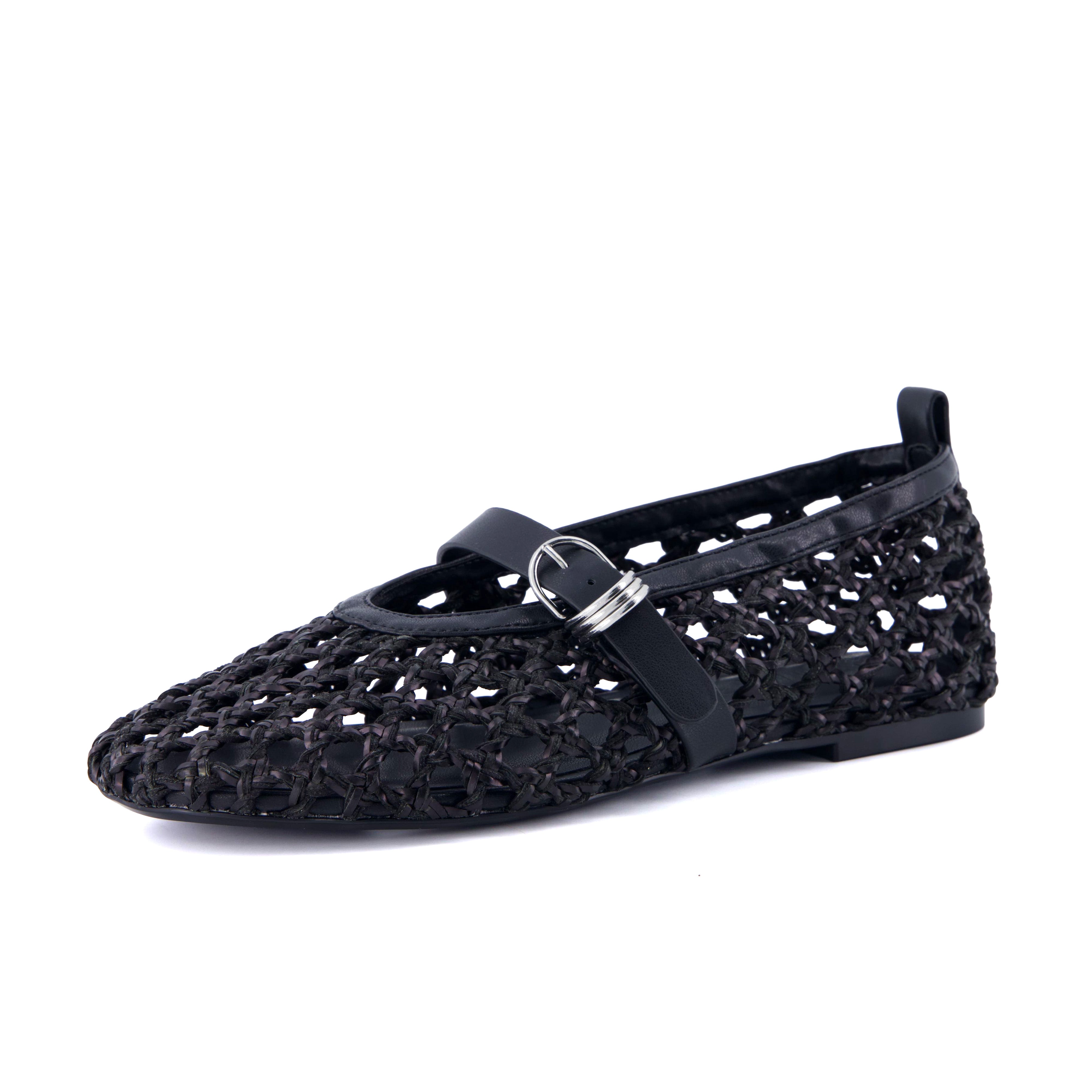 Wendy Woven Mary Jane Flats Black