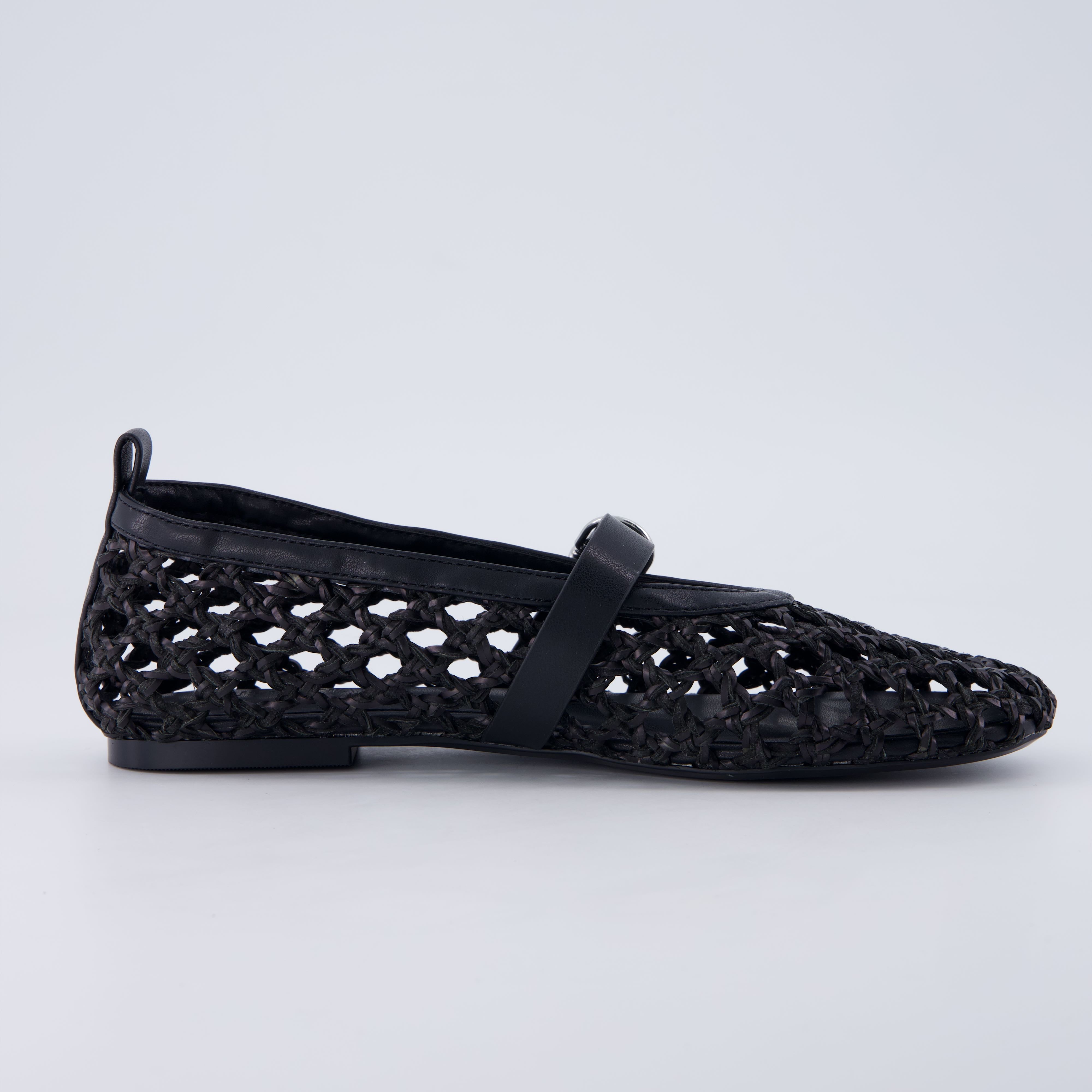 Wendy Woven Mary Jane Flats Black