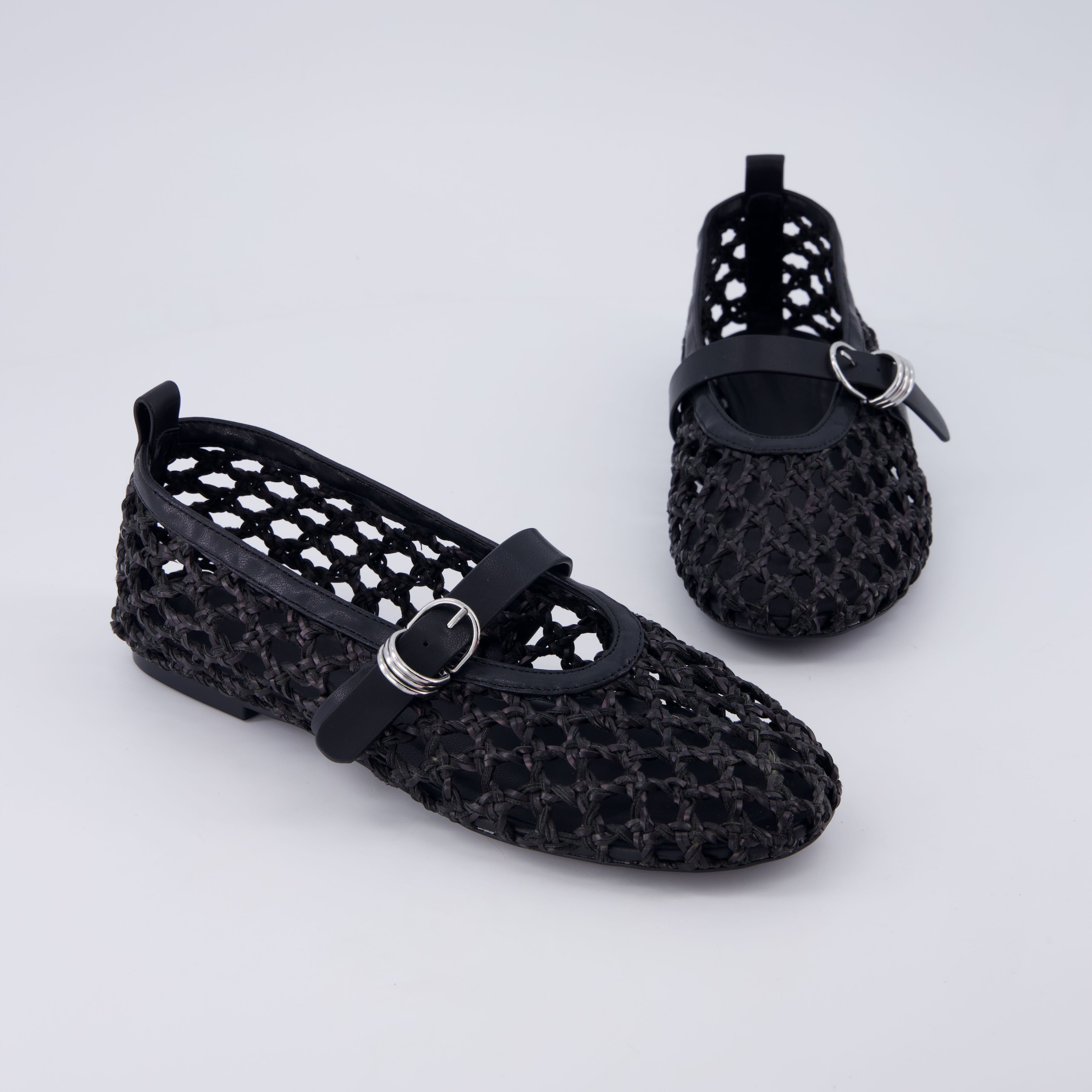 Wendy Woven Mary Jane Flats Black