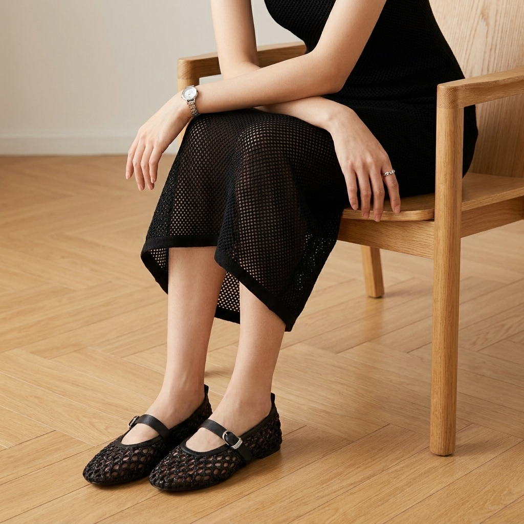 Wendy Woven Mary Jane Flats Black