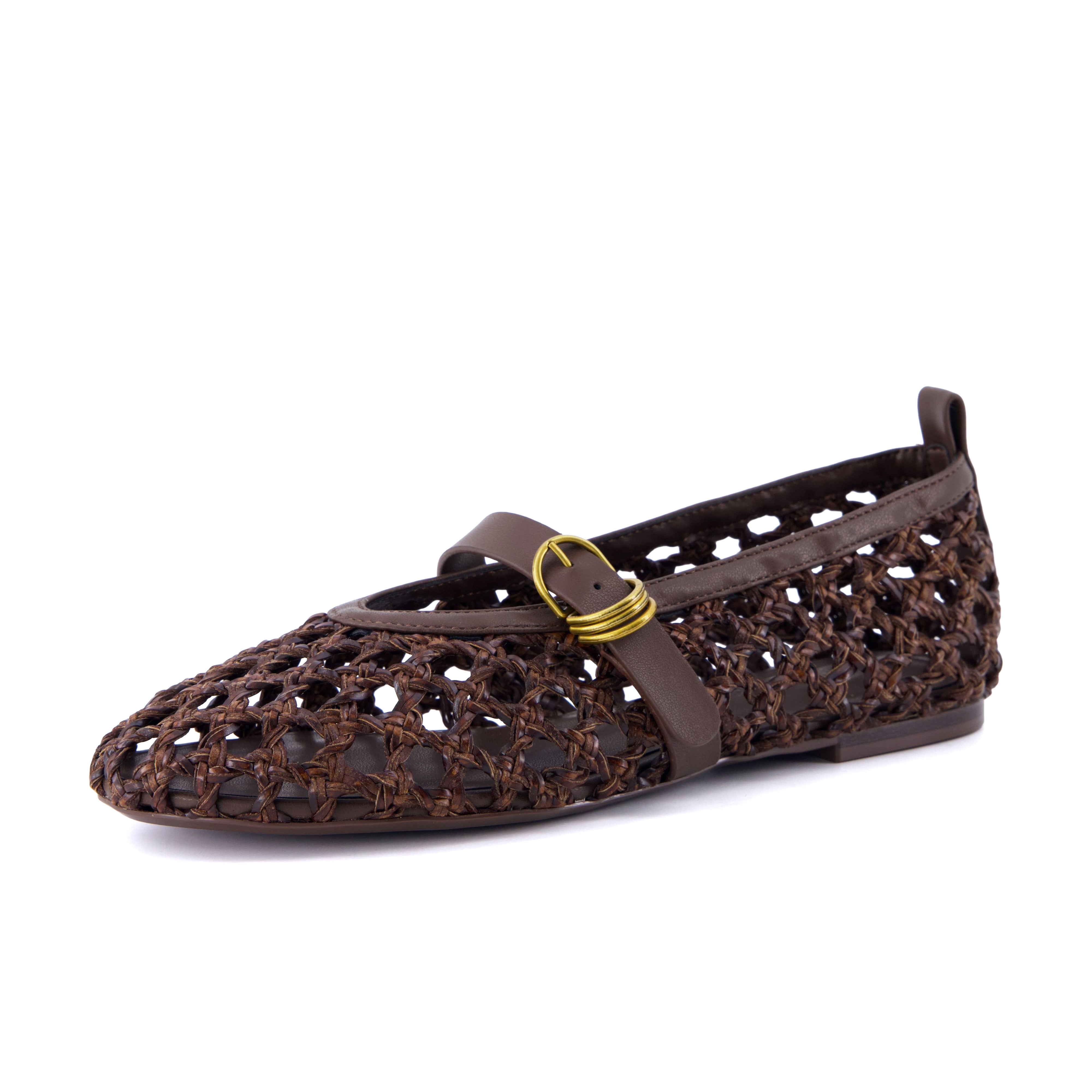 Wendy Woven Mary Jane Flats Brown