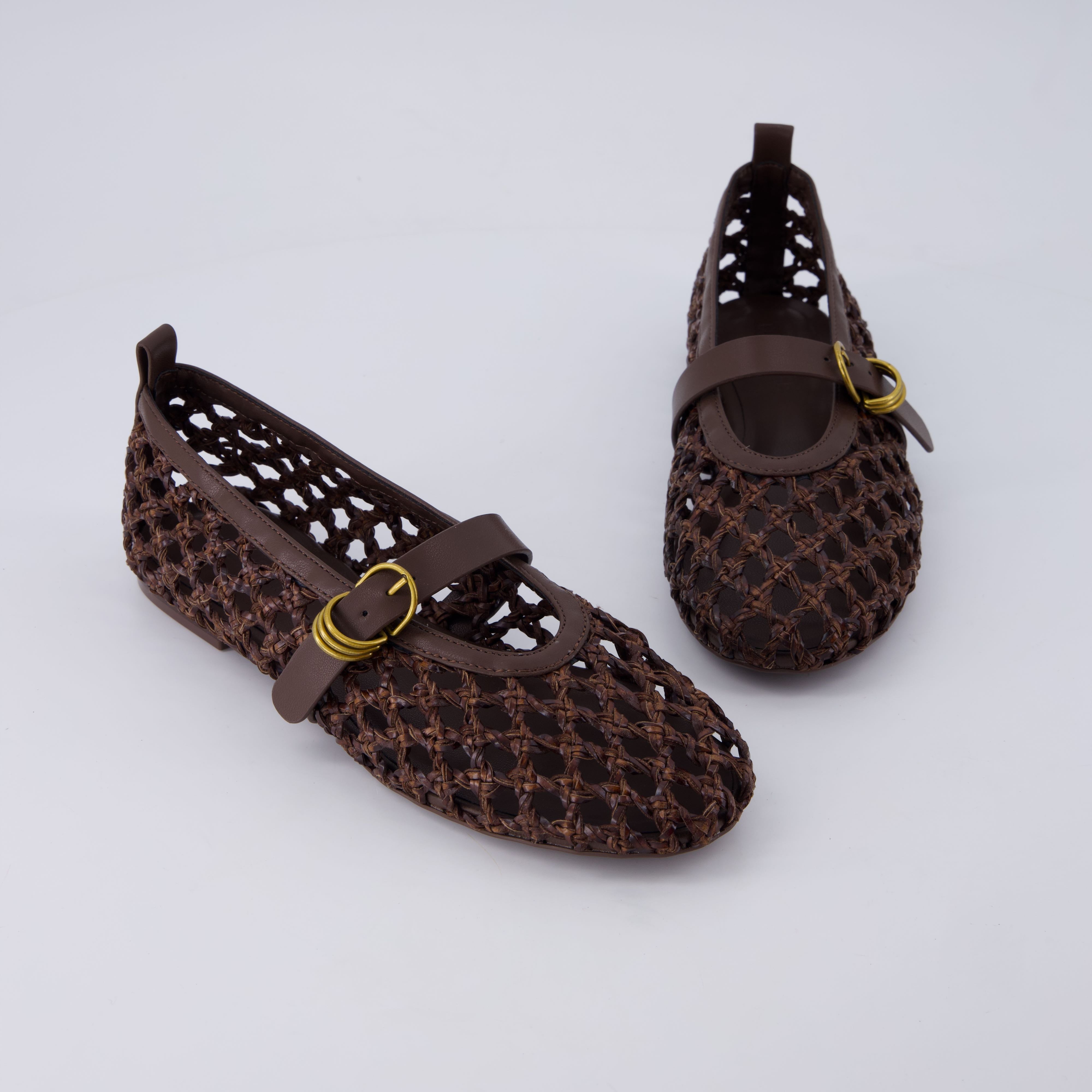 Wendy Woven Mary Jane Flats Brown