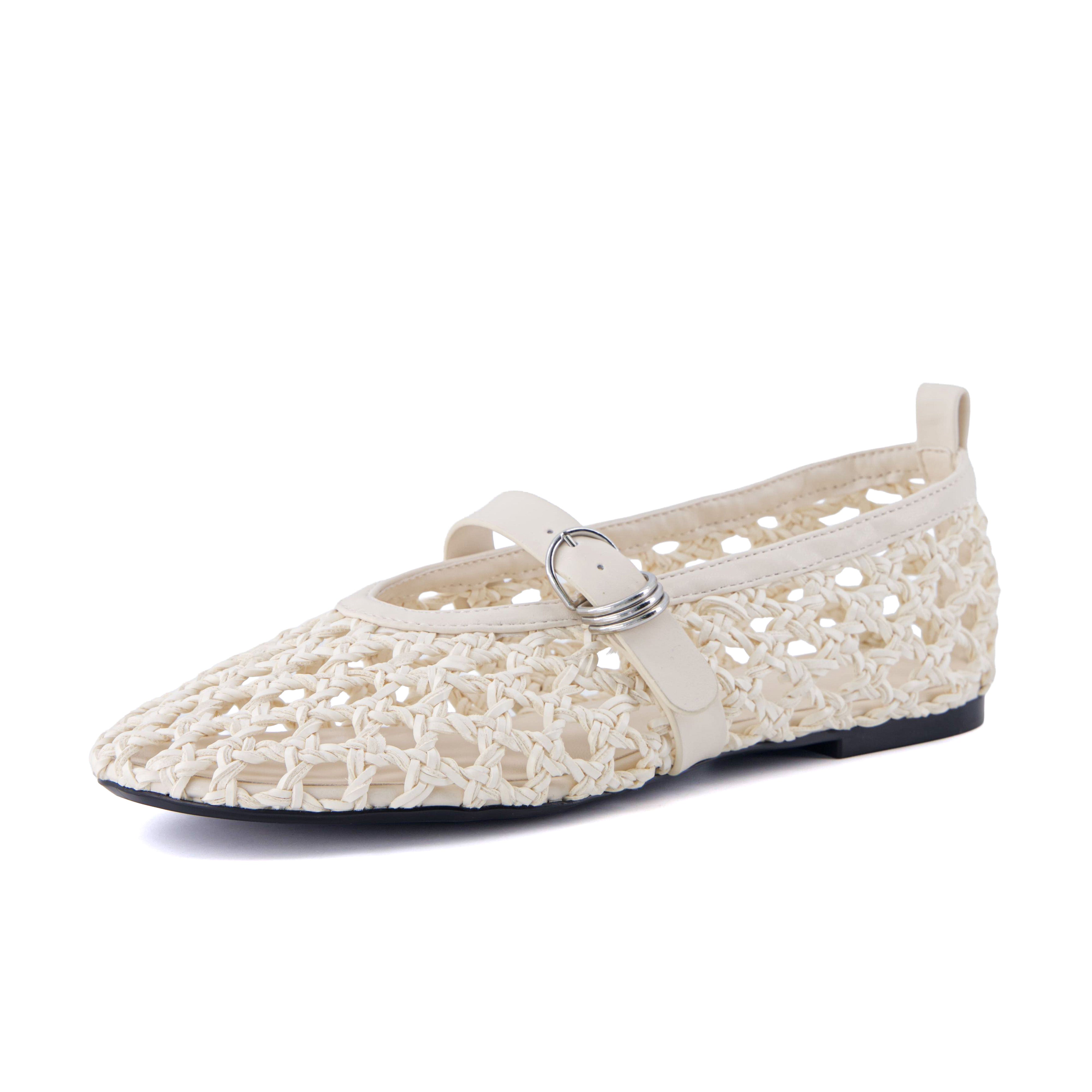 Wendy Woven Mary Jane Flats Ivory
