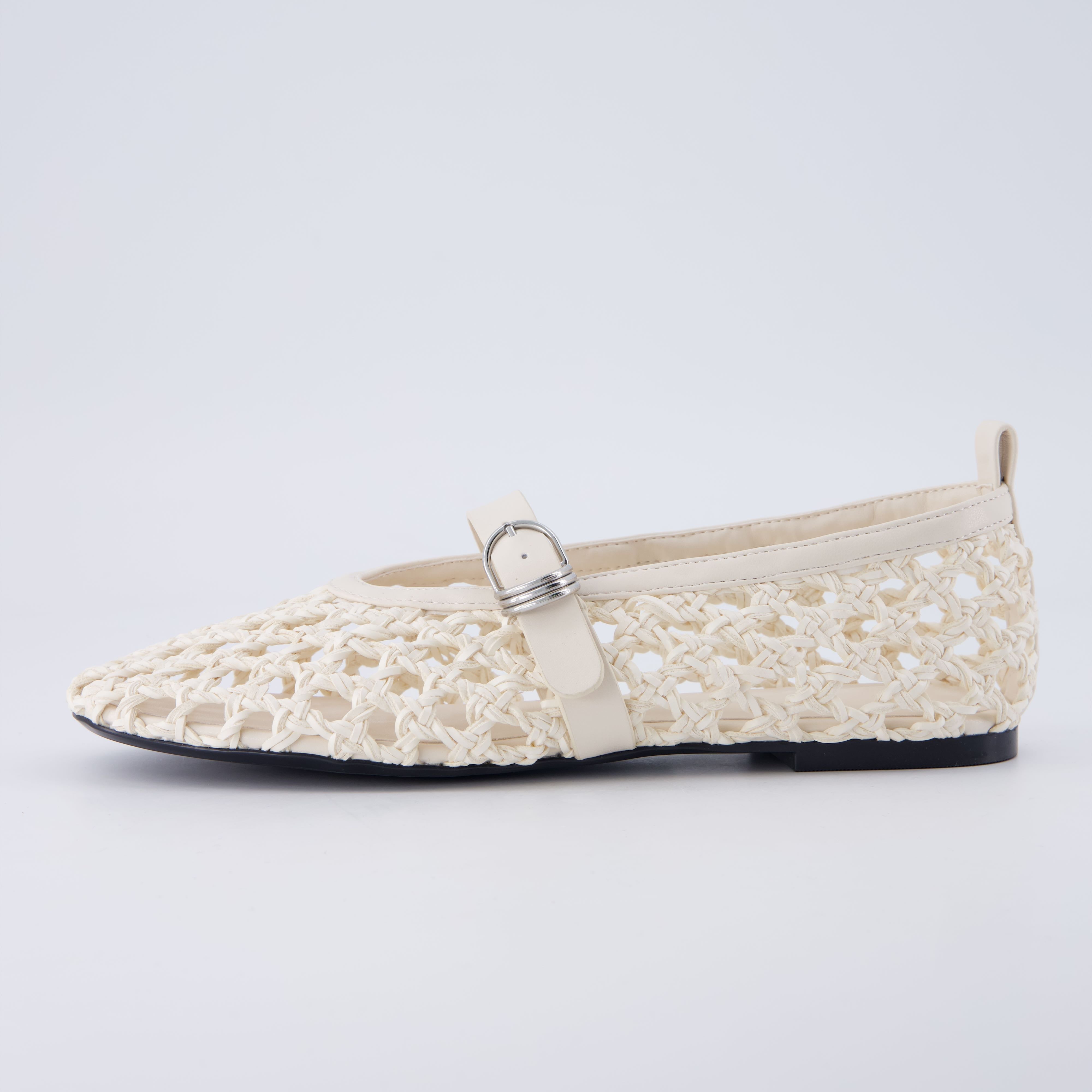 Wendy Woven Mary Jane Flats Ivory