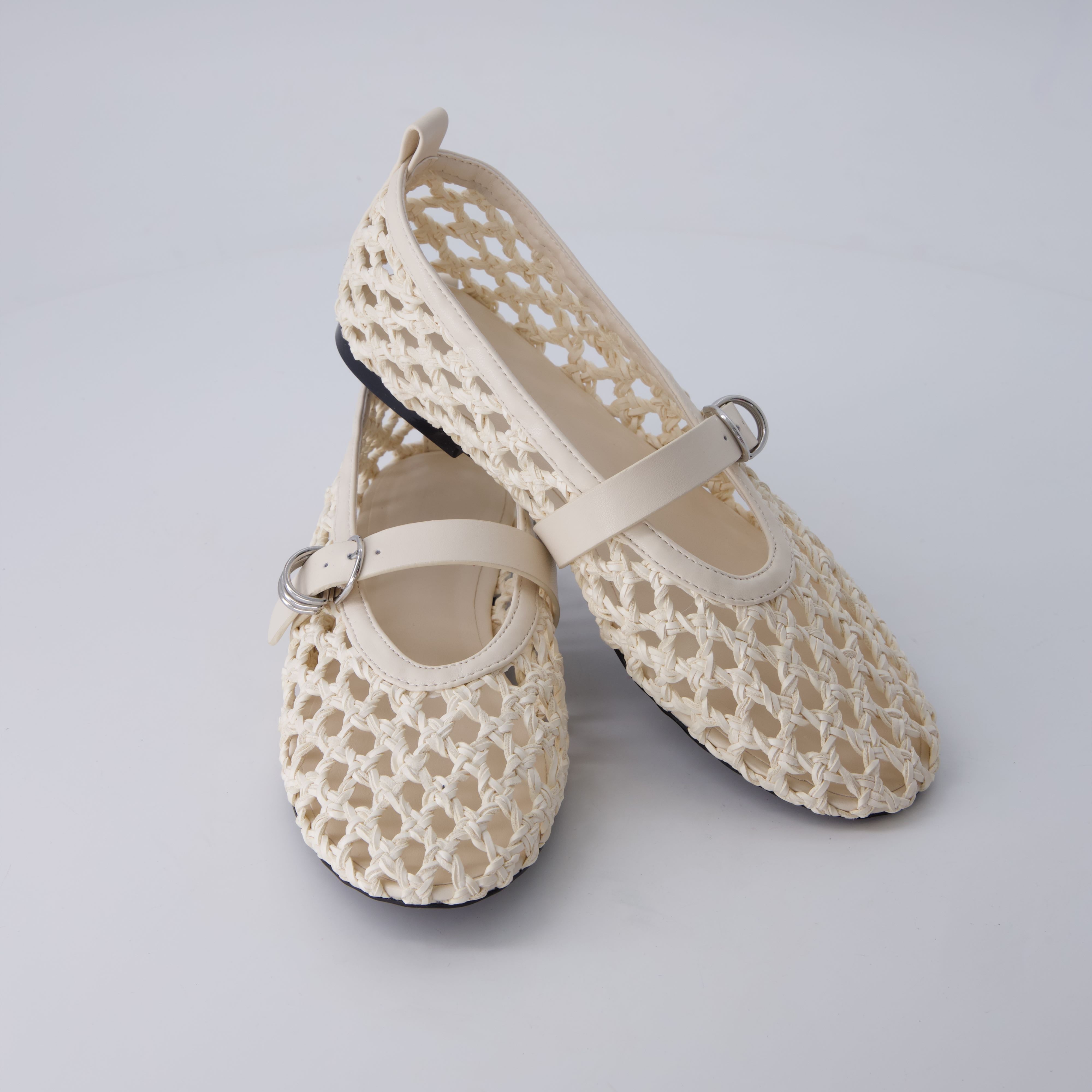 Wendy Woven Mary Jane Flats Ivory