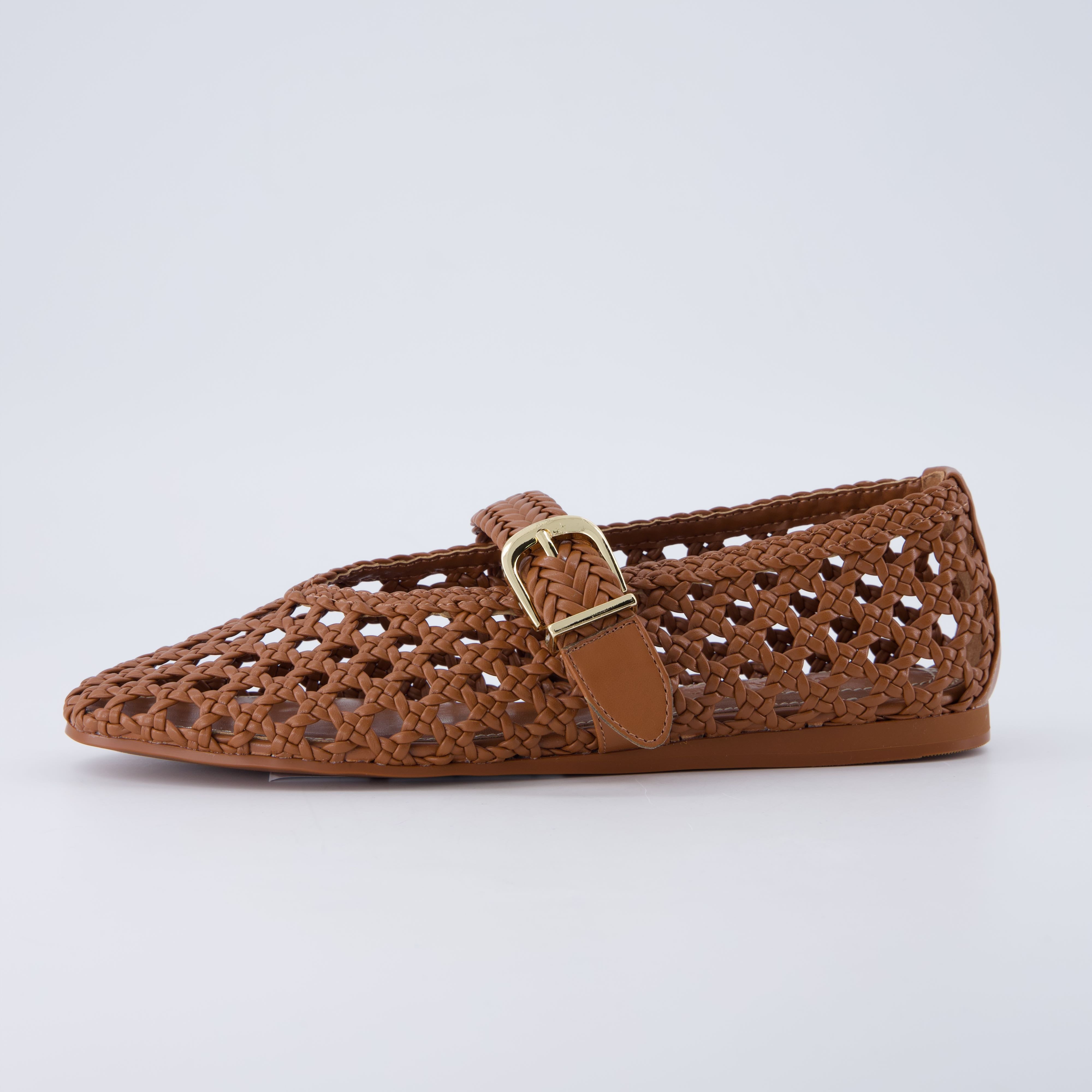 Wit Hand Woven Flats Cognac