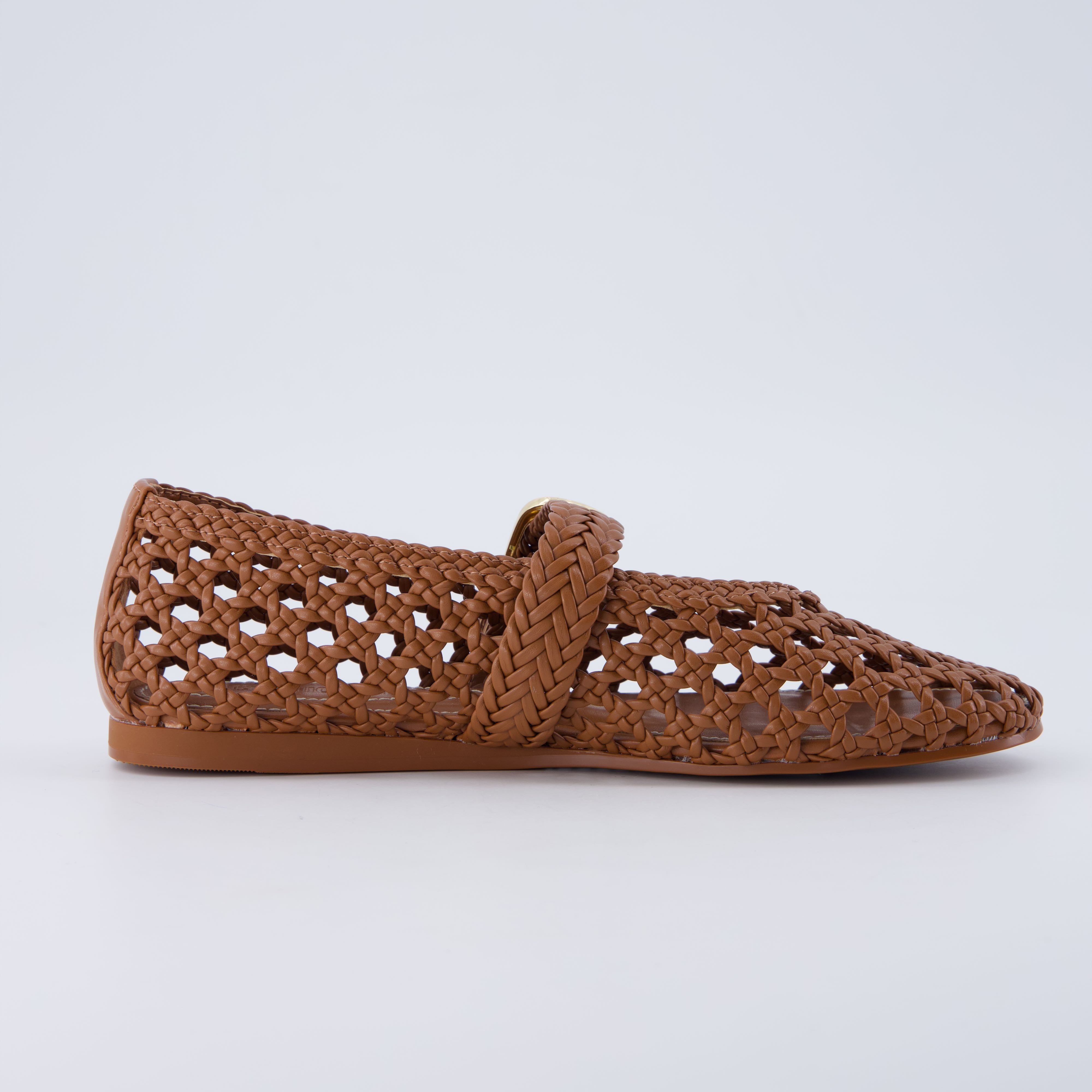 Wit Hand Woven Flats Cognac