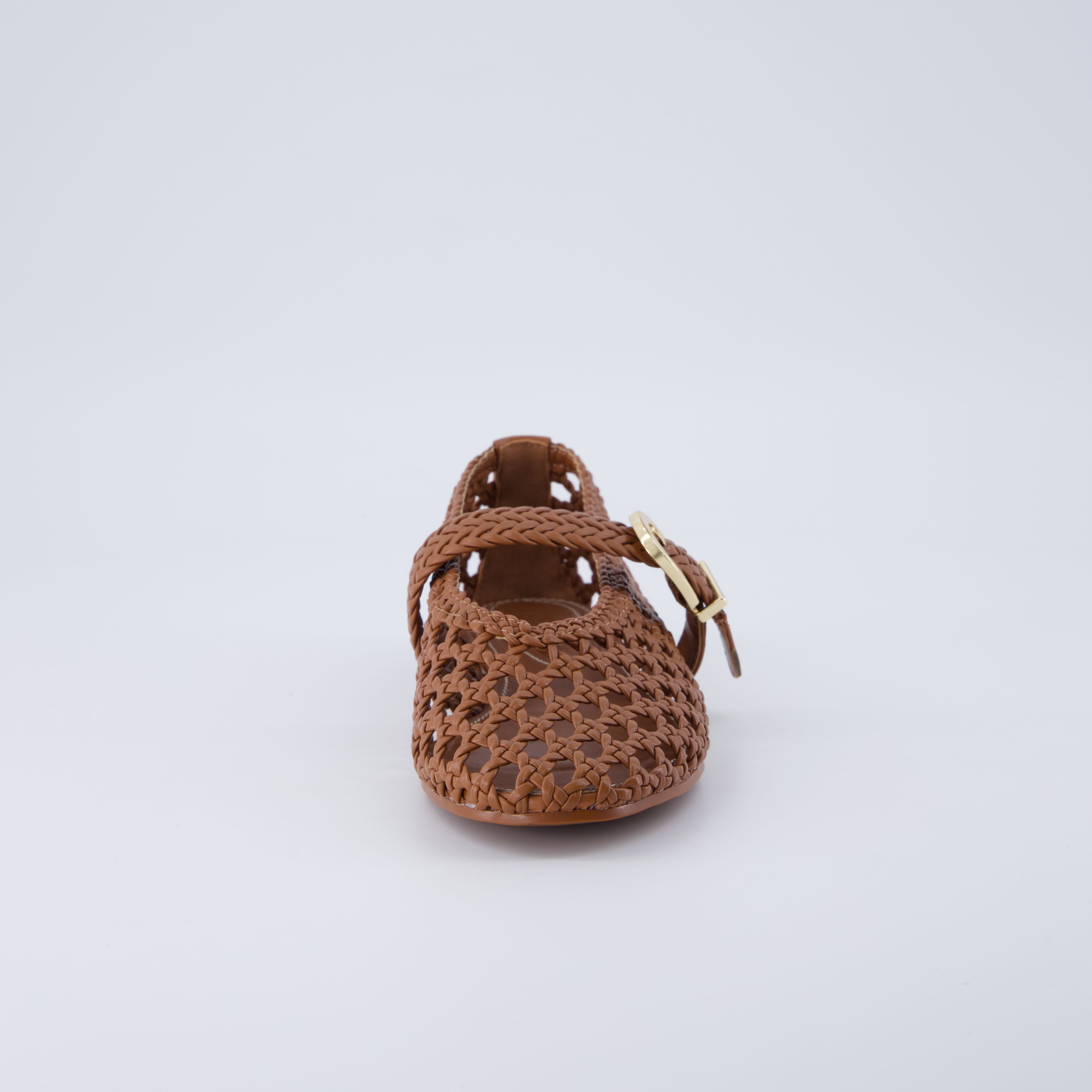 Wit Hand Woven Flats Cognac