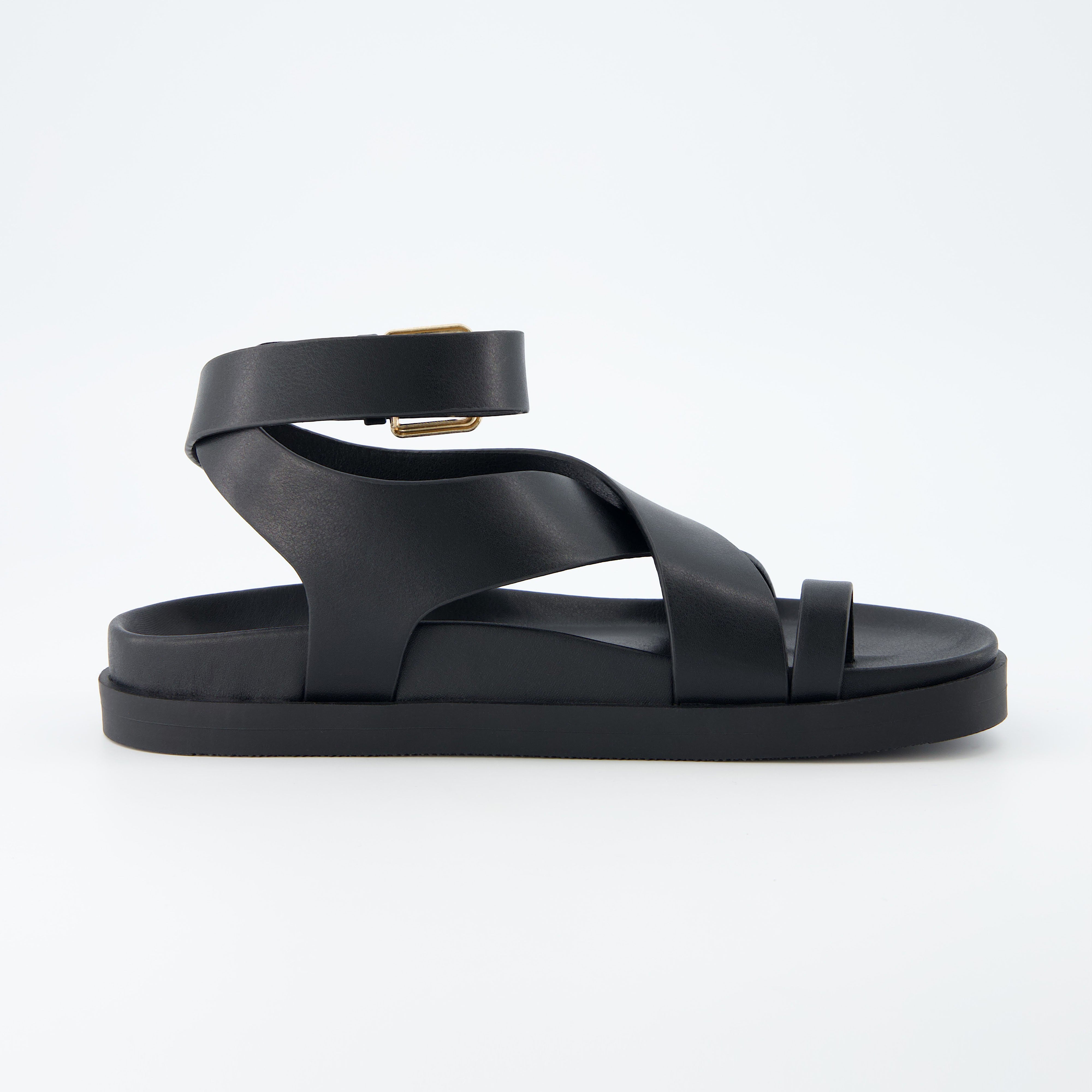 Entry Ankle Wrap Molded Footbed Sandal Black
