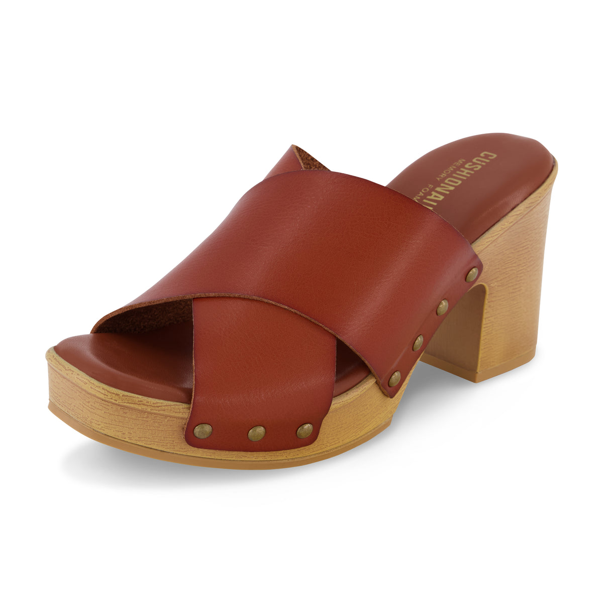 Kamari Studded Cross Band Clog Cognac