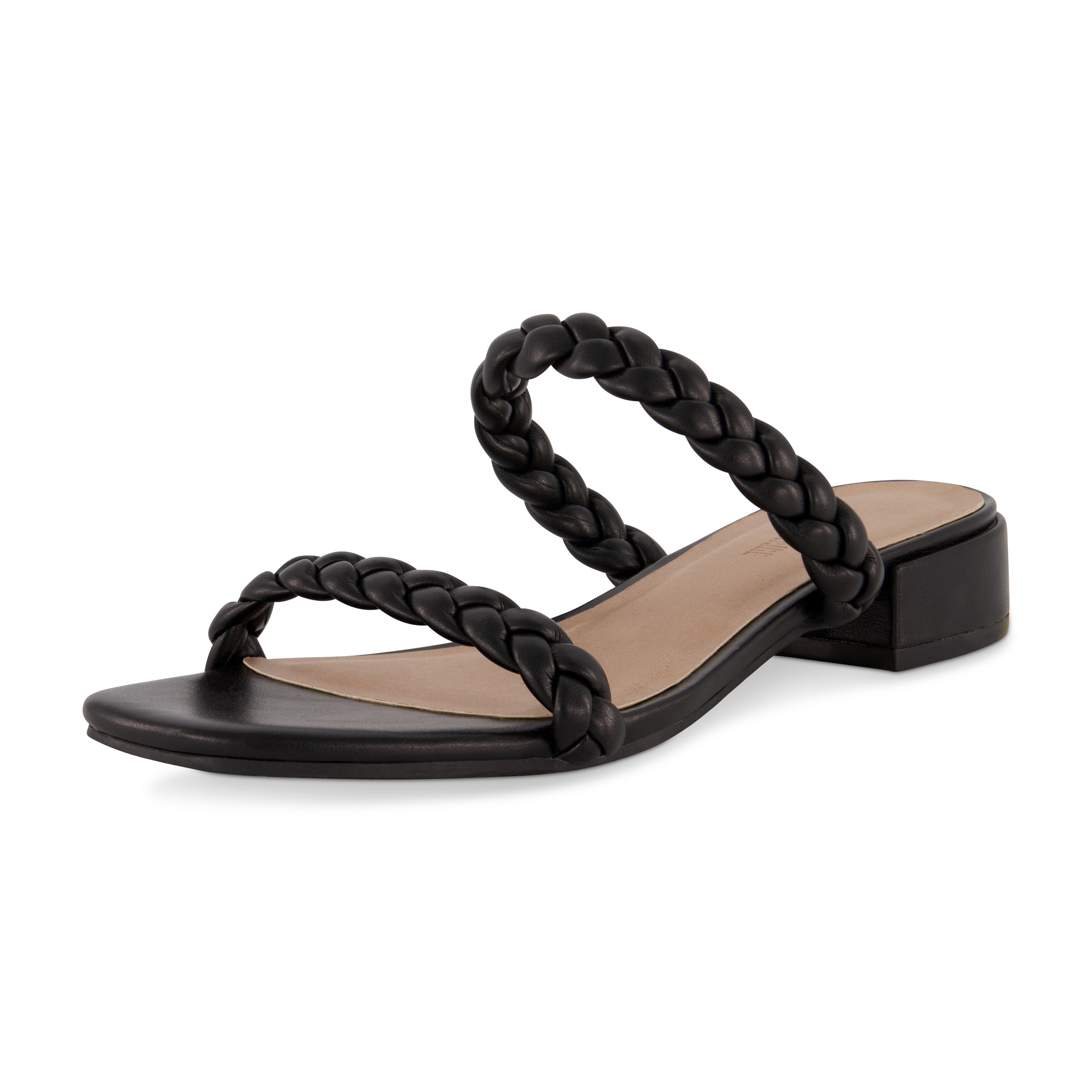 Neptune Braided Two Band Block Heel Sandal Black