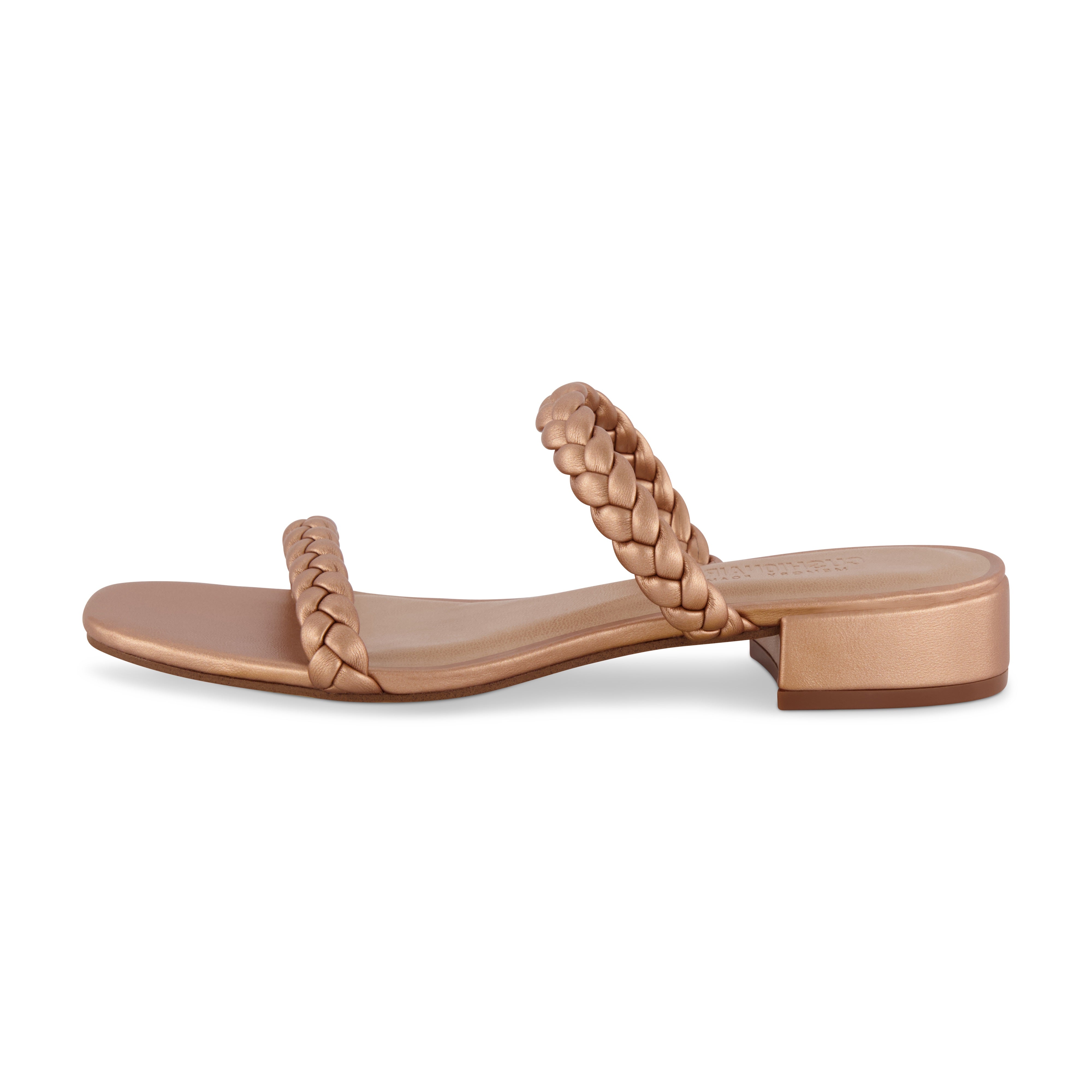 Neptune Braided Two Band Block Heel Sandal Rose Gold