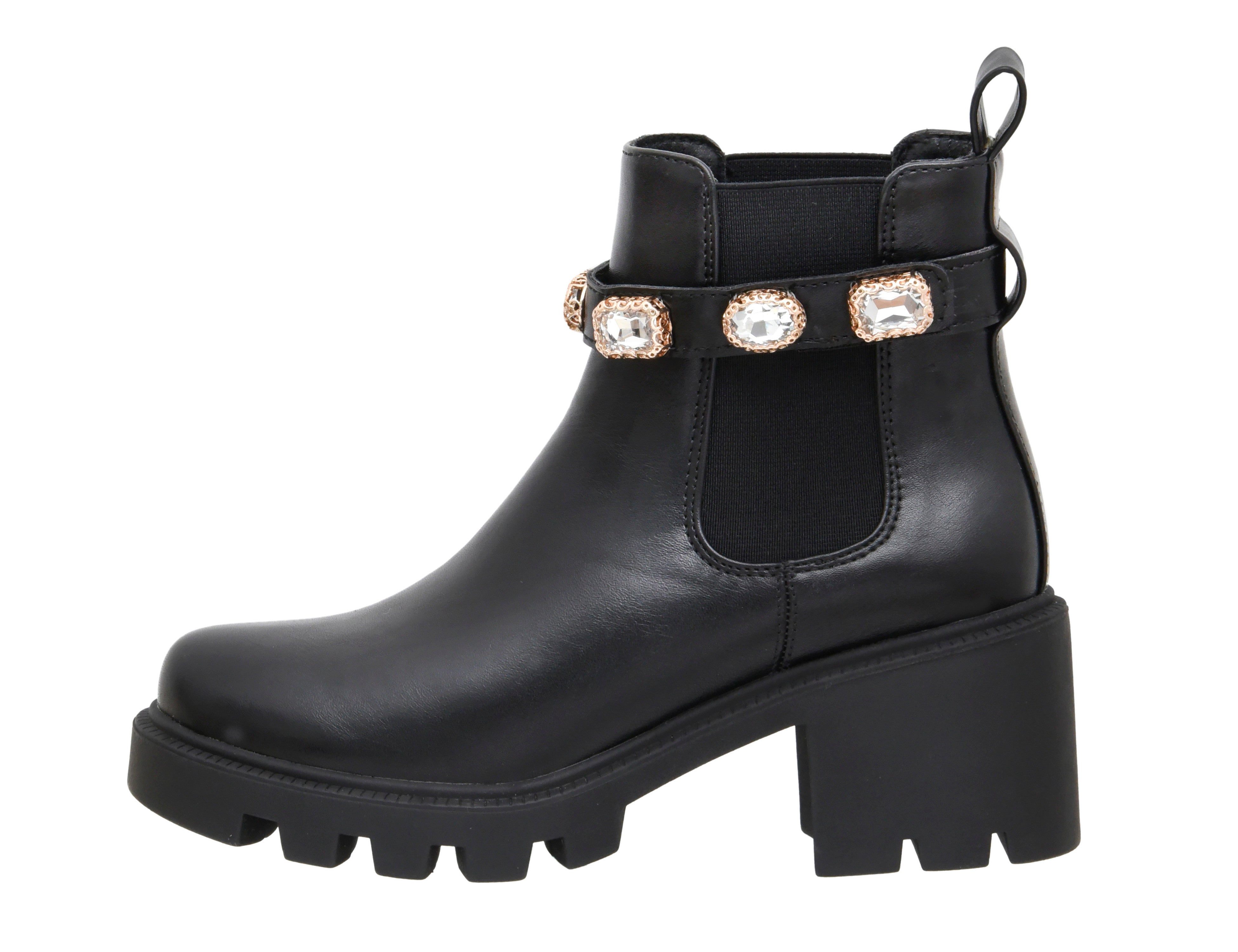 Julie Studded Strap Chelsea Boot Black