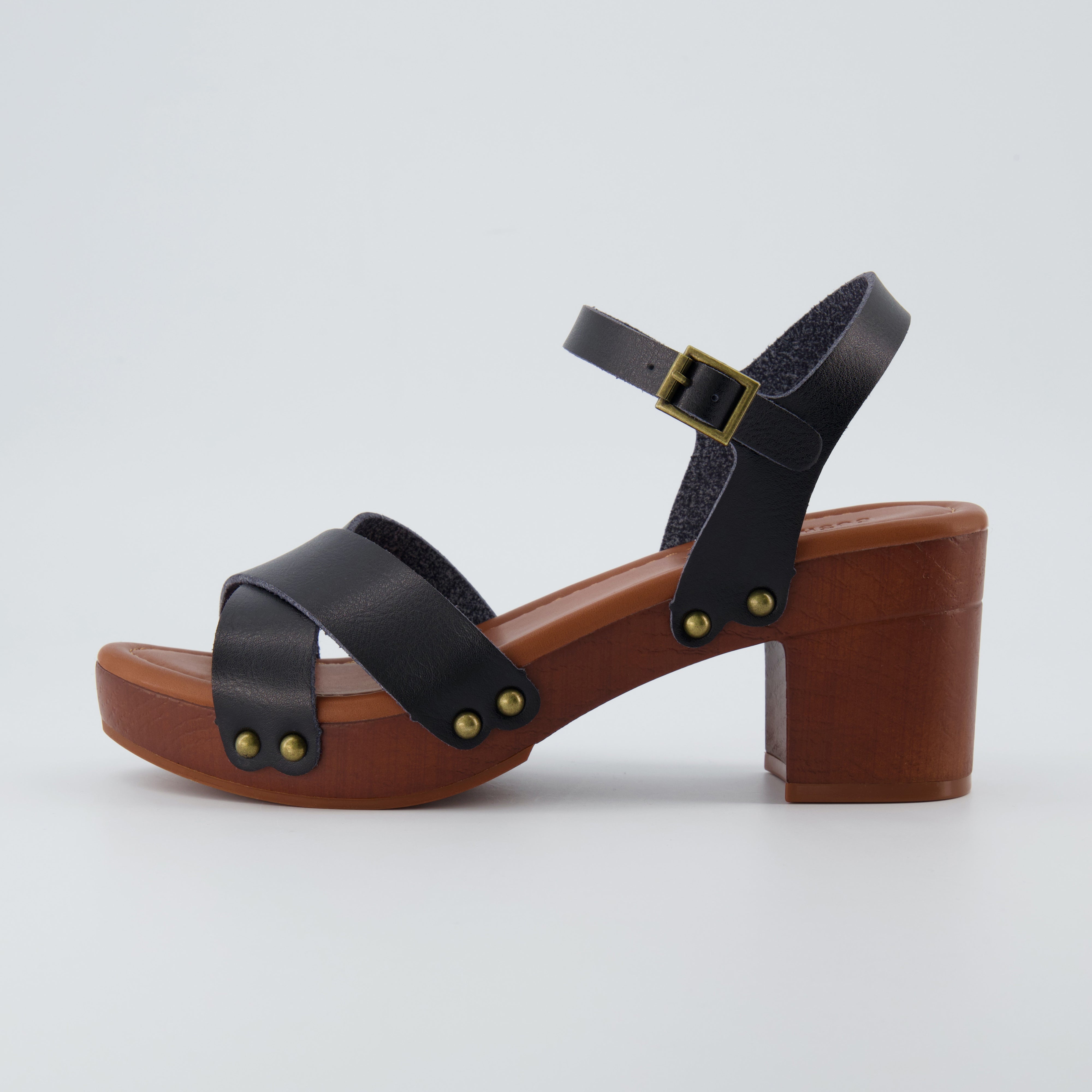 Slate Faux Wood Sandals Black