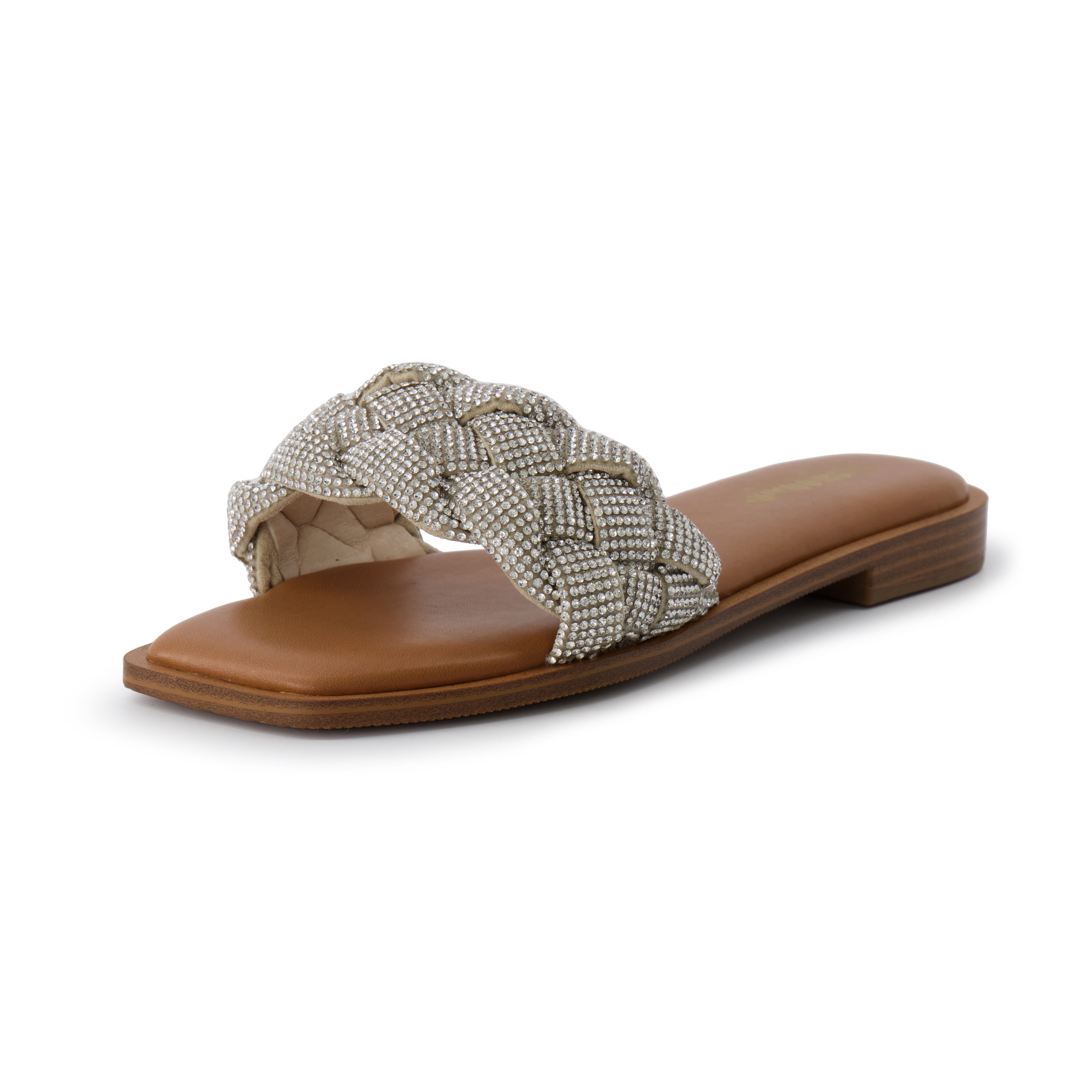 Verse Woven Rhinestone Slide Sandals Silver Sparkle