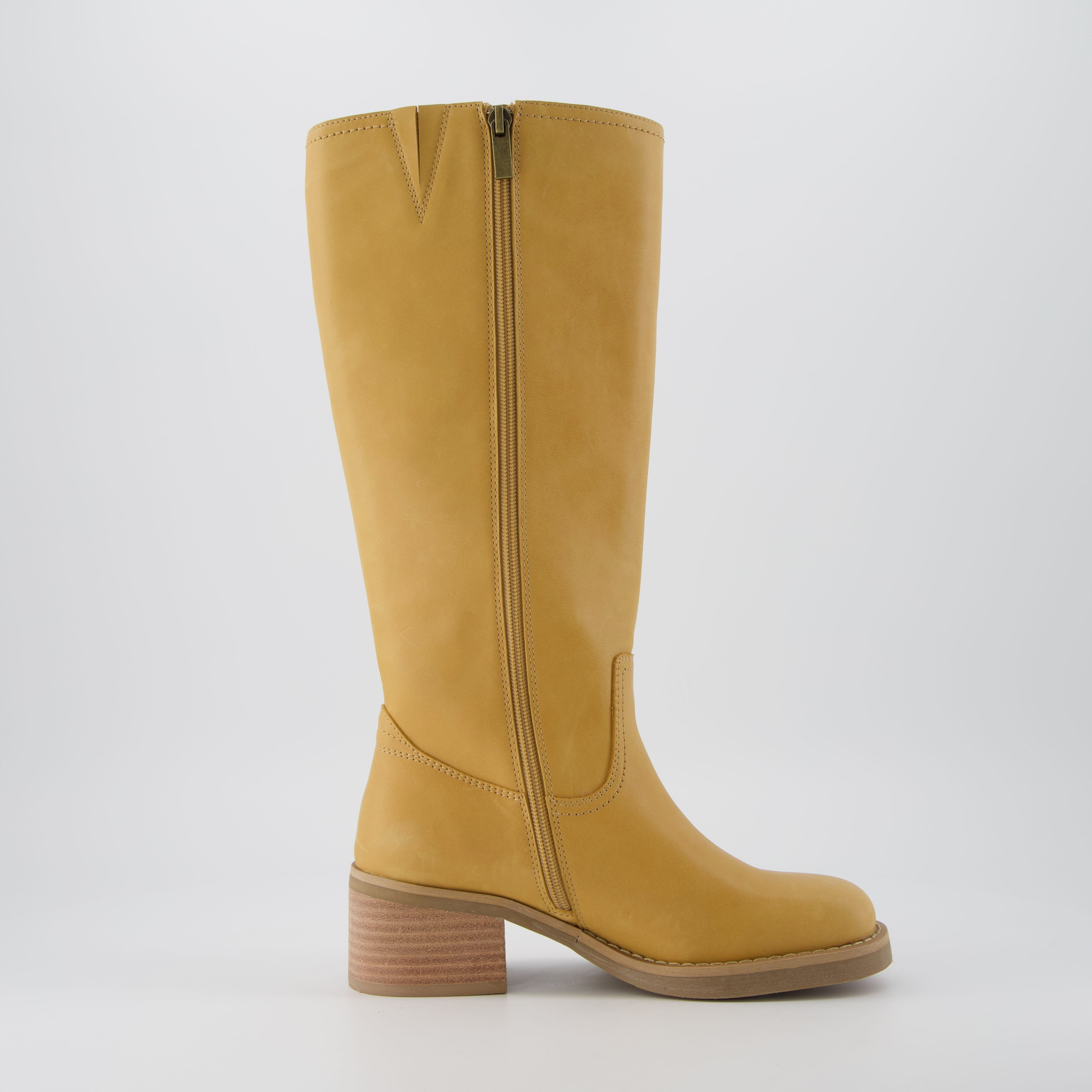 Cushionaire Women's Sawyer Leather Stacked Heel Tall Boots - Pull