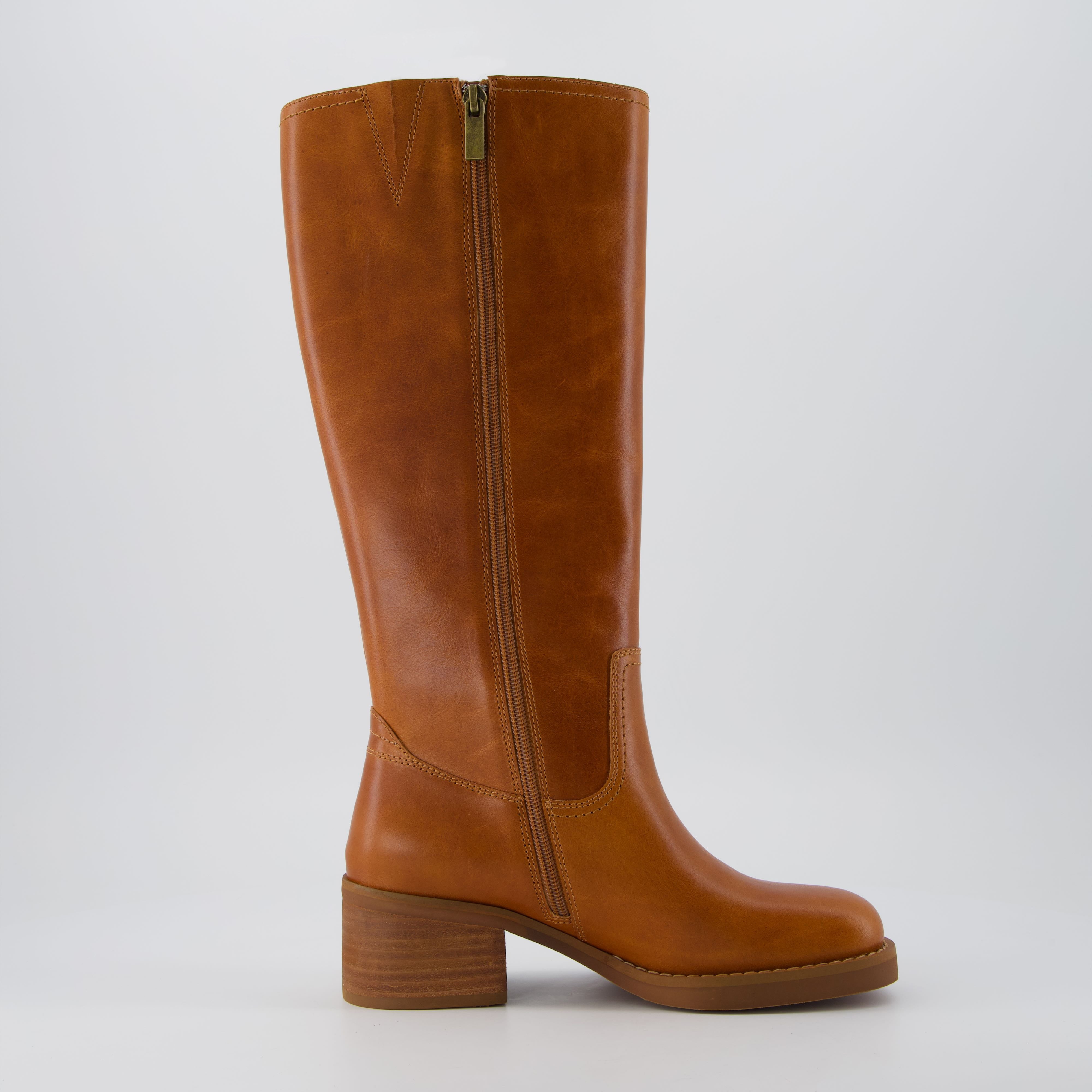 Cushionaire Women's Sawyer Leather Stacked Heel Tall Boots - Pull