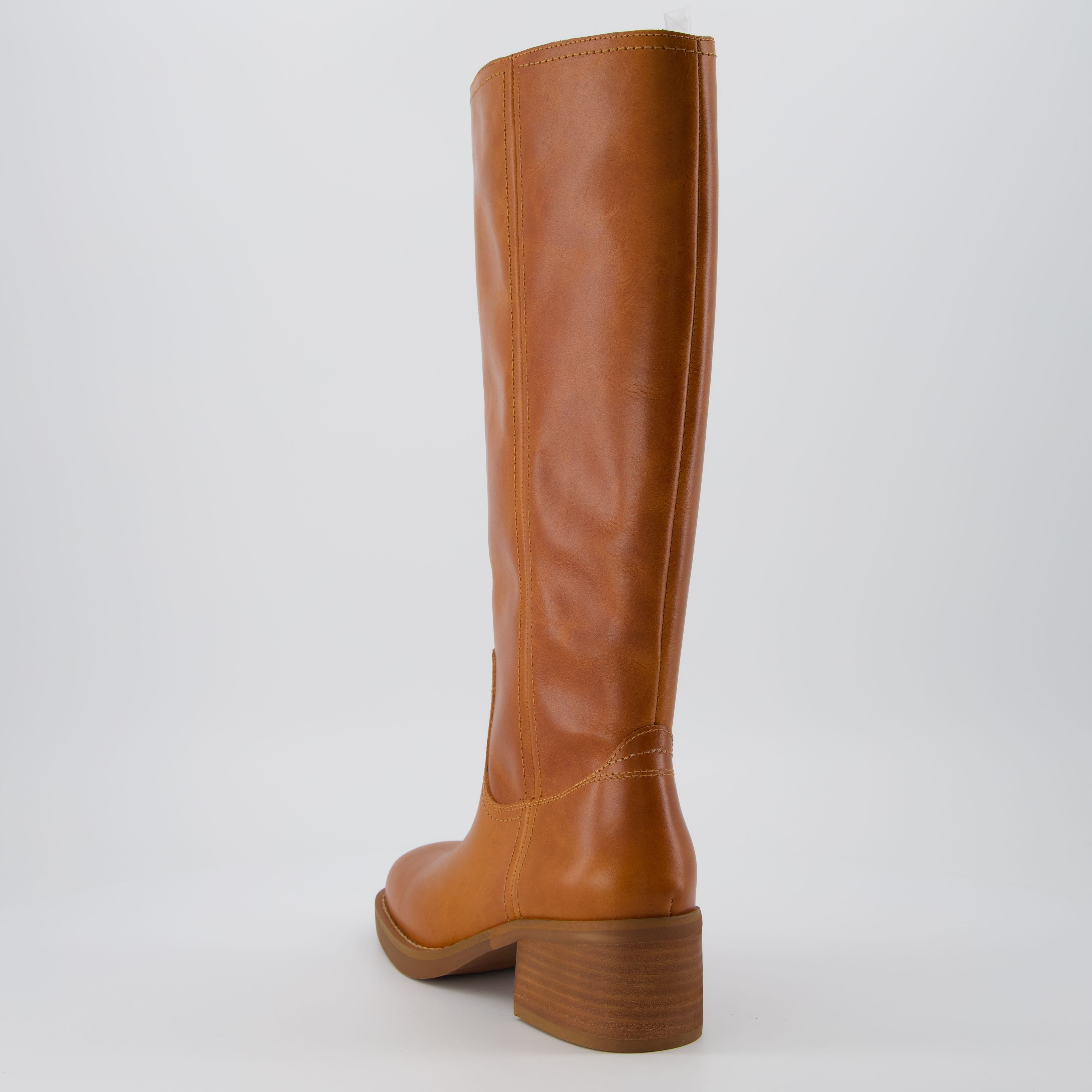 Cushionaire Women's Sawyer Leather Stacked Heel Tall Boots - Pull