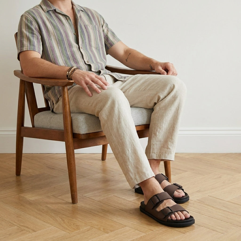 Alpha Genuine Leather Mens Sandals Brown Medium