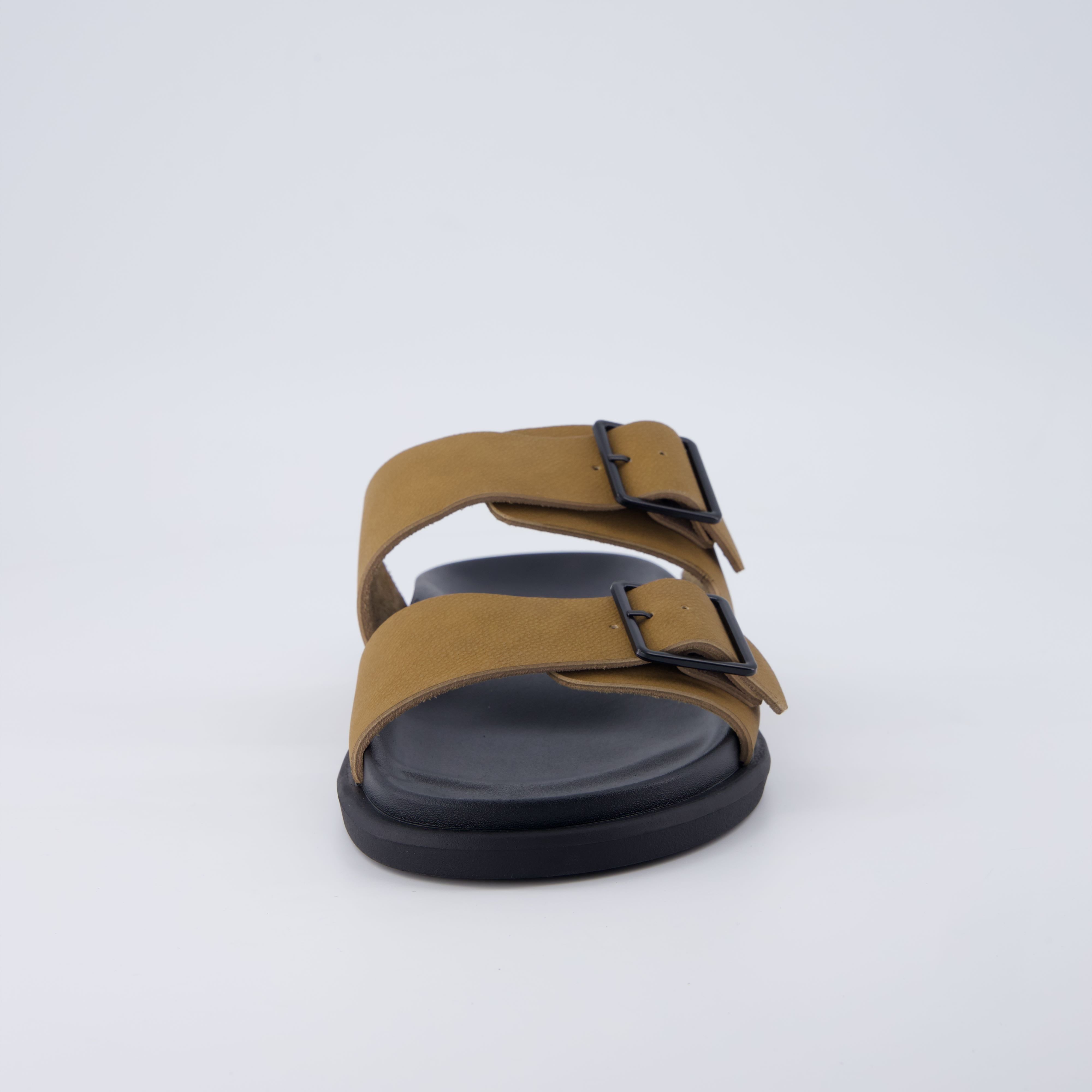 Alpha Genuine Leather Mens Sandals Camel Medium