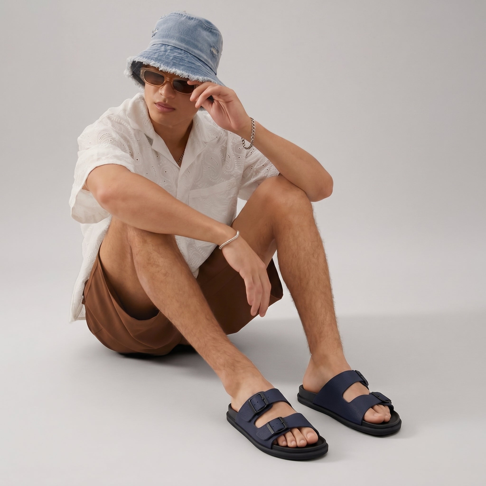 Alpha Genuine Leather Mens Sandals Navy Medium