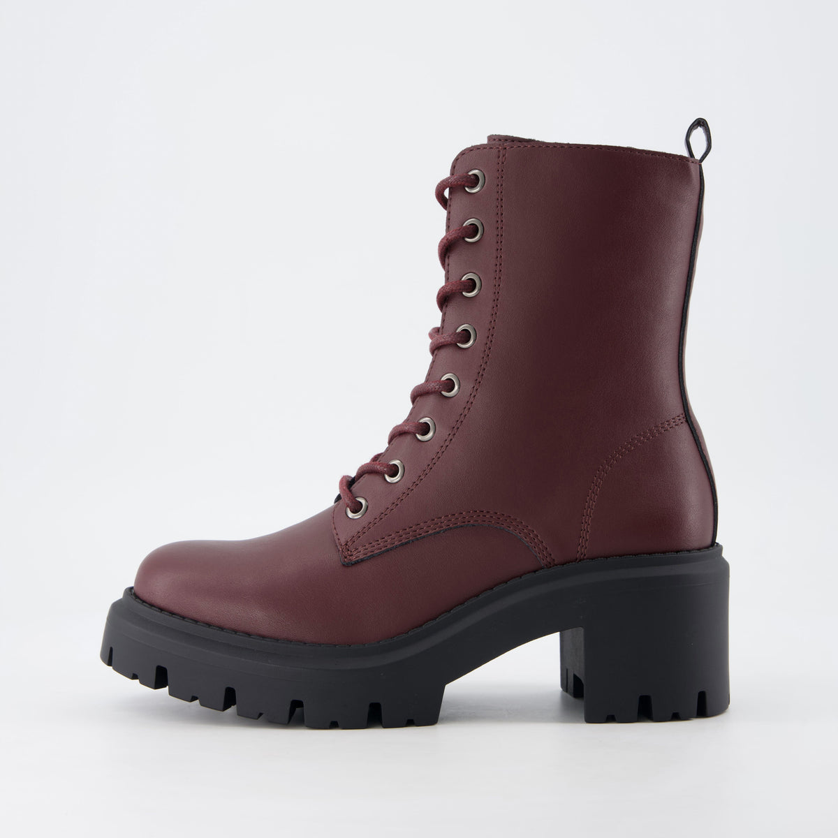 Balzac Womens Combat Boots Burgundy Medium