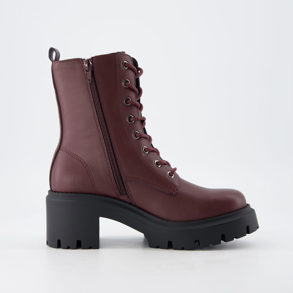Balzac Womens Combat Boots Burgundy Medium