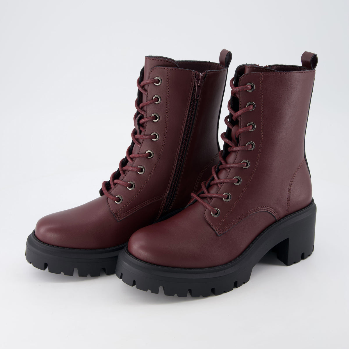 Balzac Womens Combat Boots Burgundy Medium
