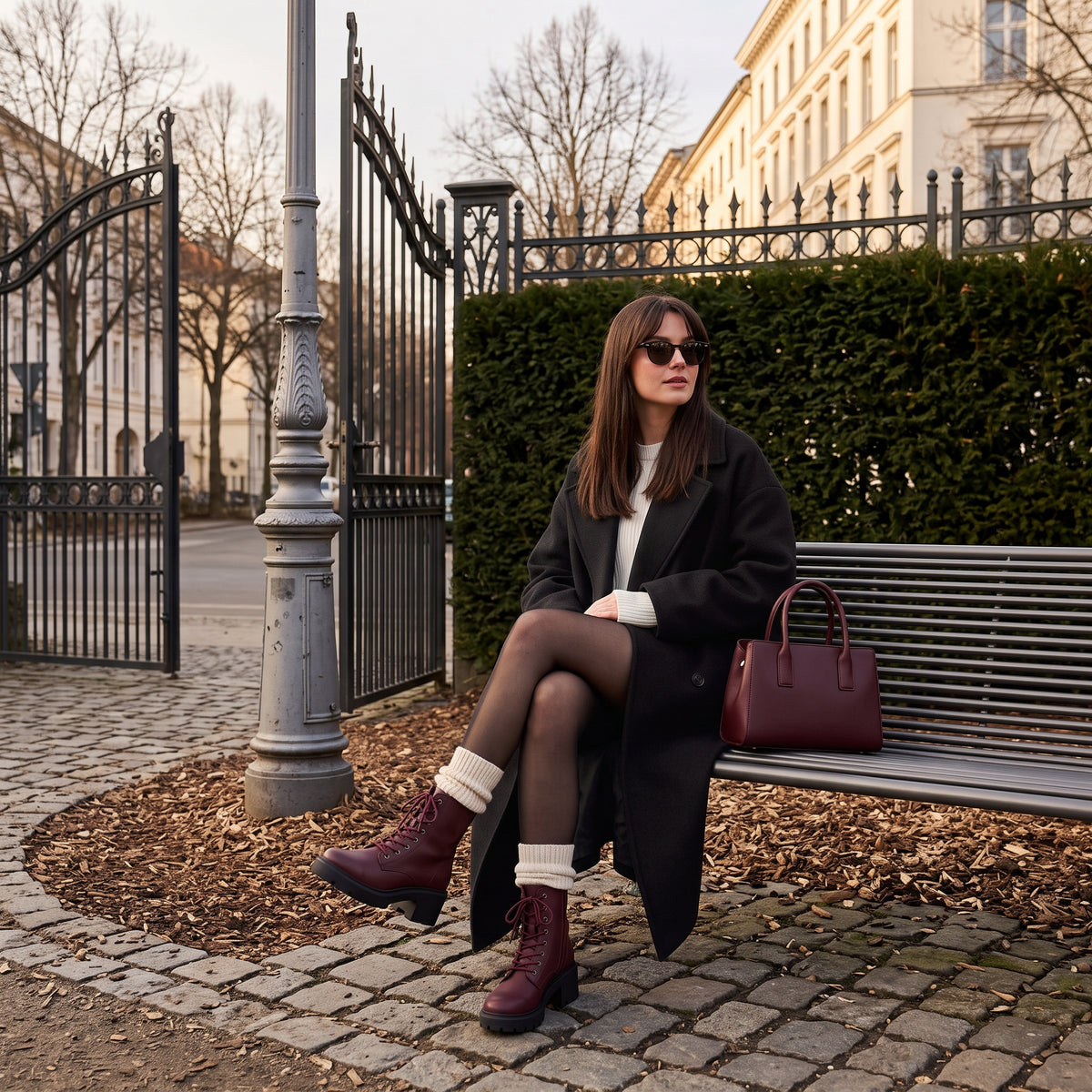 Balzac Womens Combat Boots Burgundy Medium