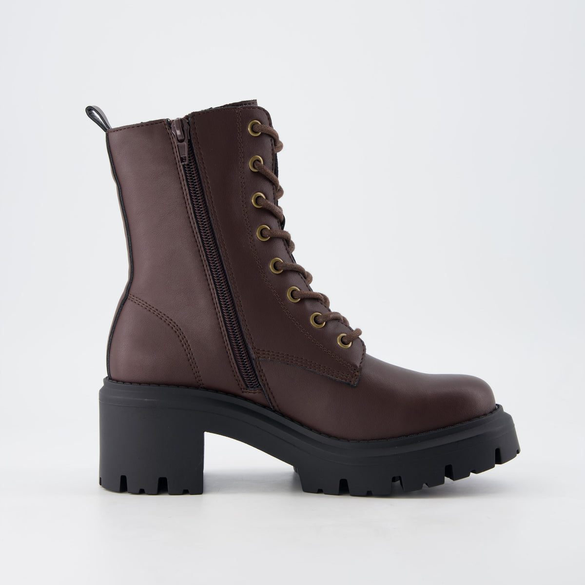 Balzac Womens Combat Boots Dark Brown Medium