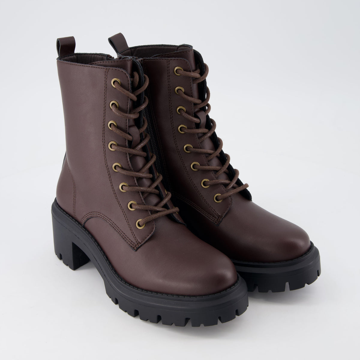 Balzac Womens Combat Boots Dark Brown Medium