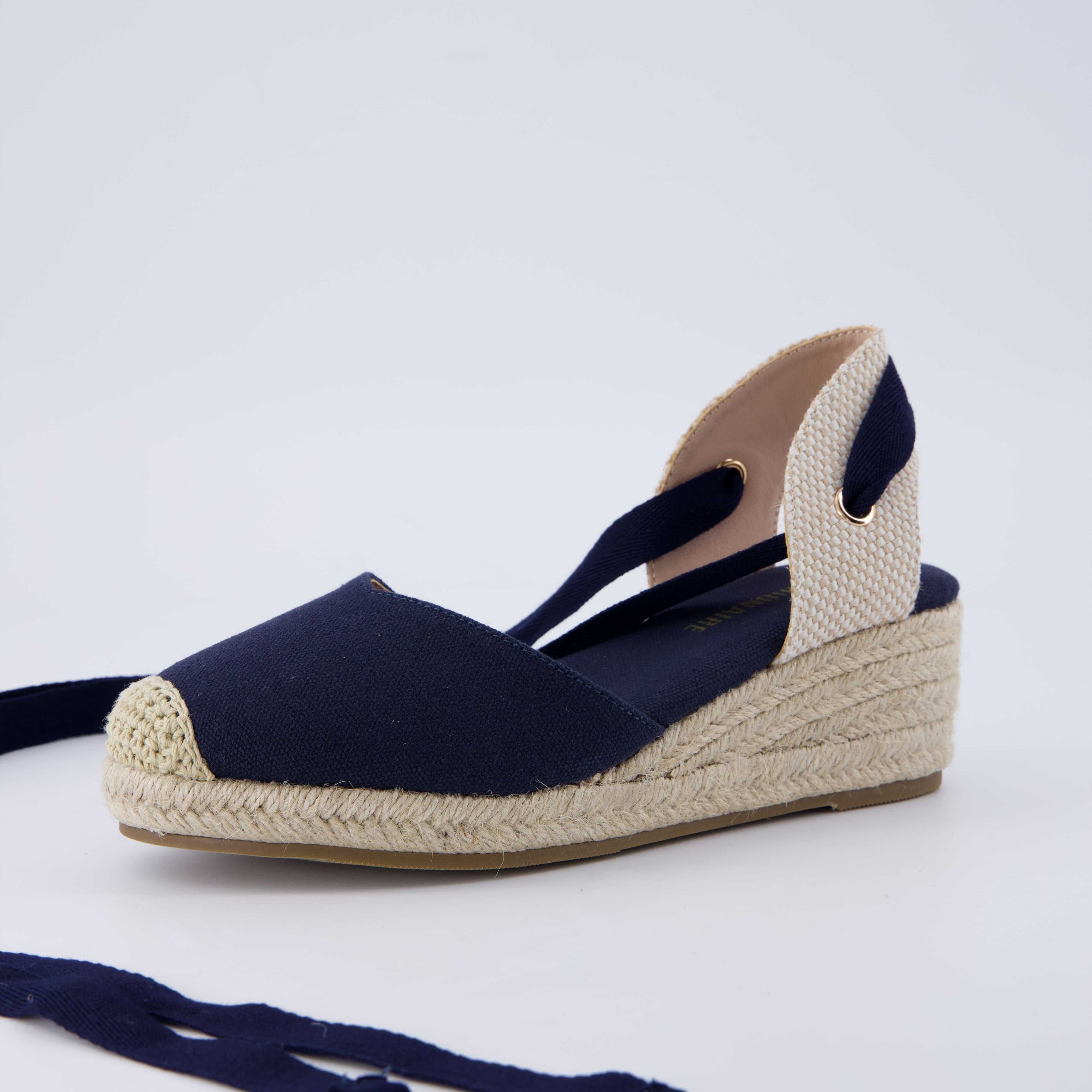 Bonita Platform Wedge Sandals Navy Canvas