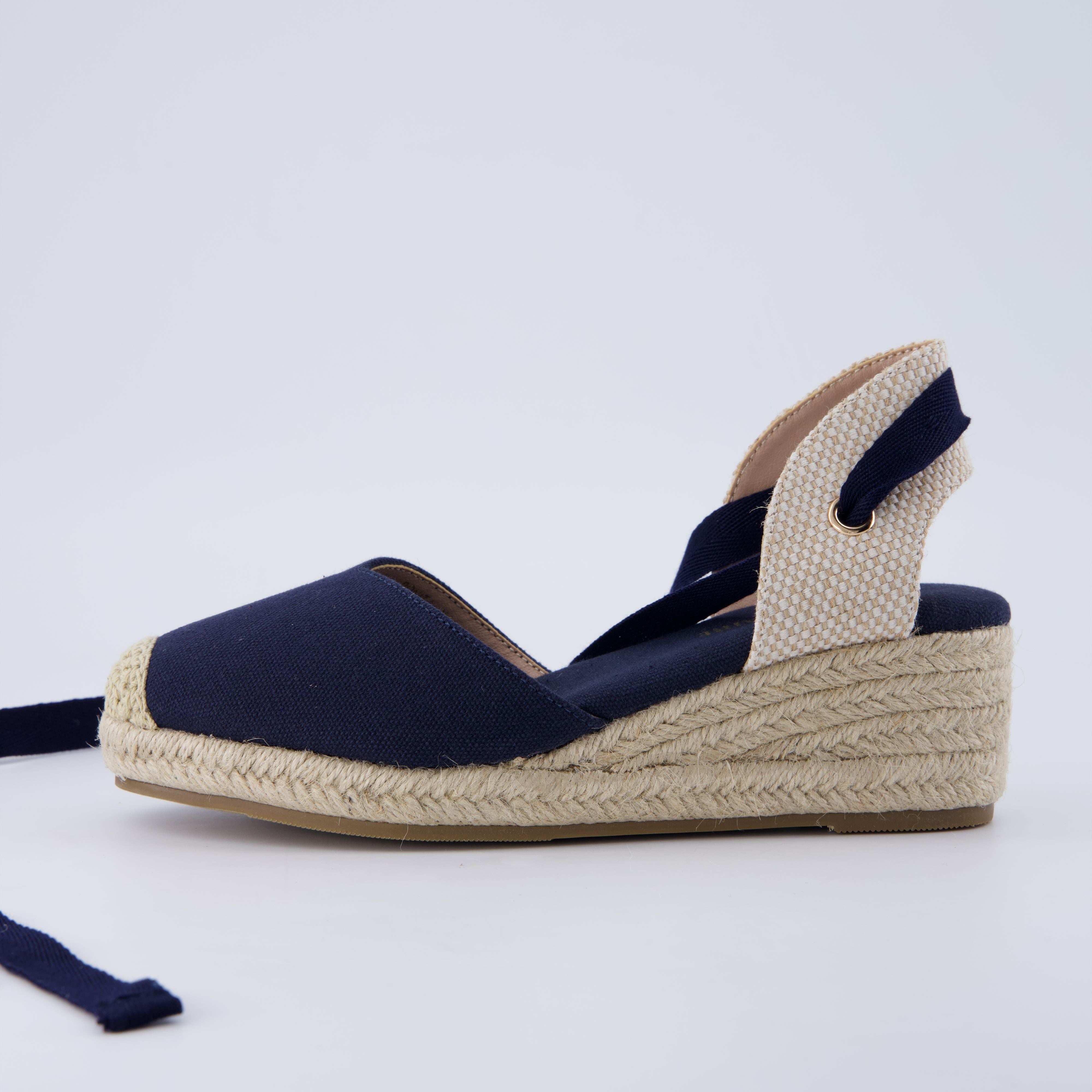 Bonita Platform Wedge Sandals Navy Canvas