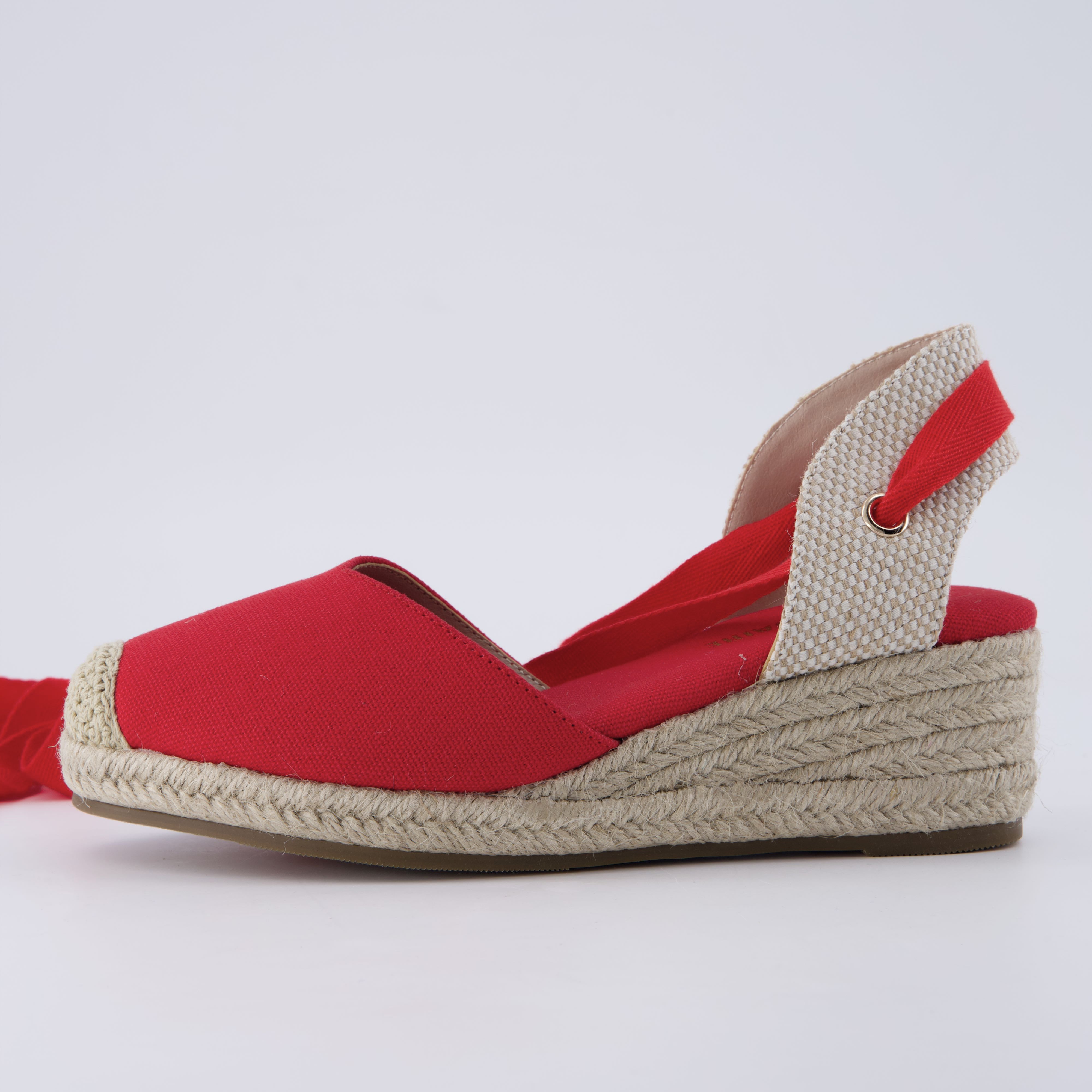 Bonita Platform Wedge Sandals Red Canvas