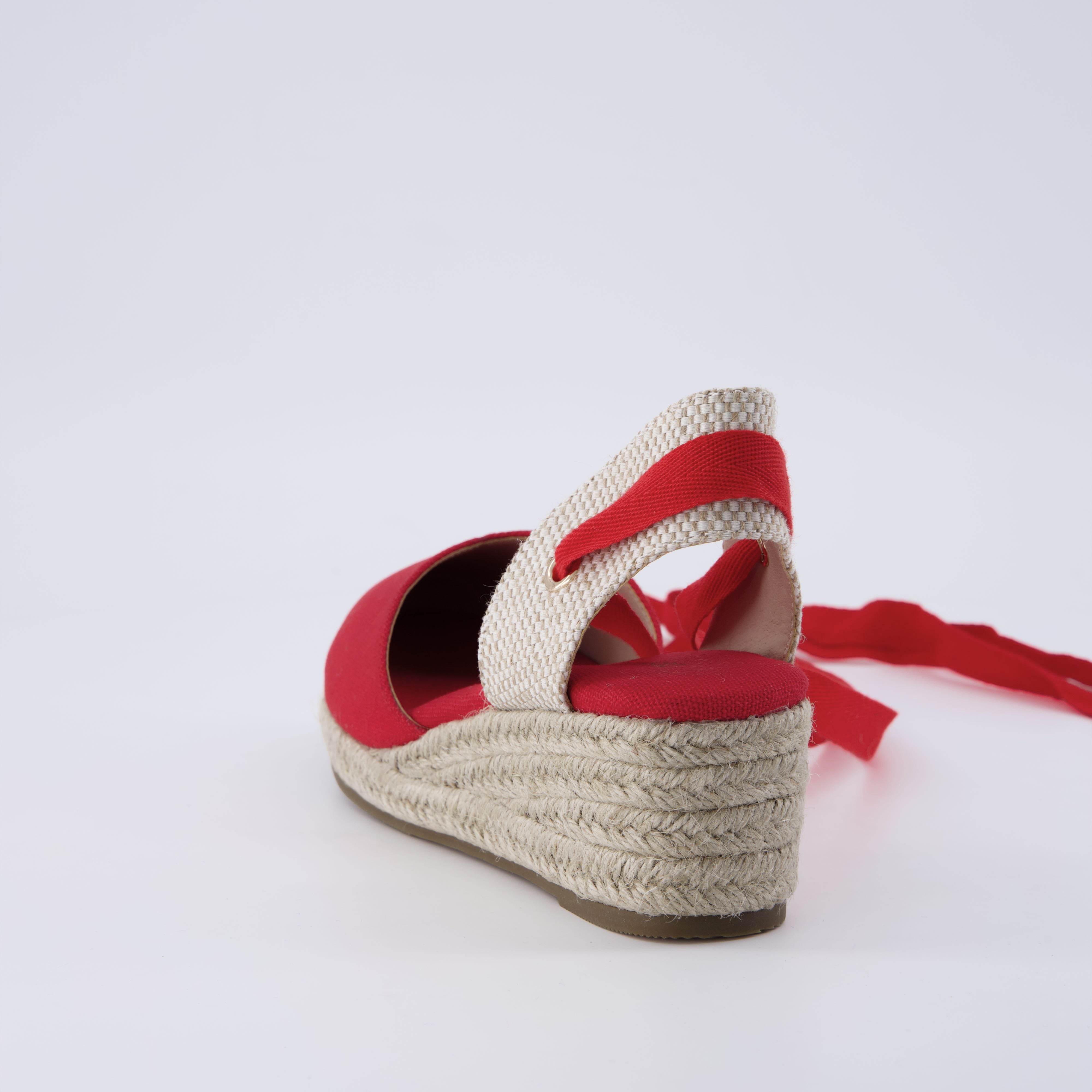 Bonita Platform Wedge Sandals Red Canvas